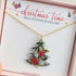 Real Christmas Tree Leaves and Red Flowers Necklace Gold Plated