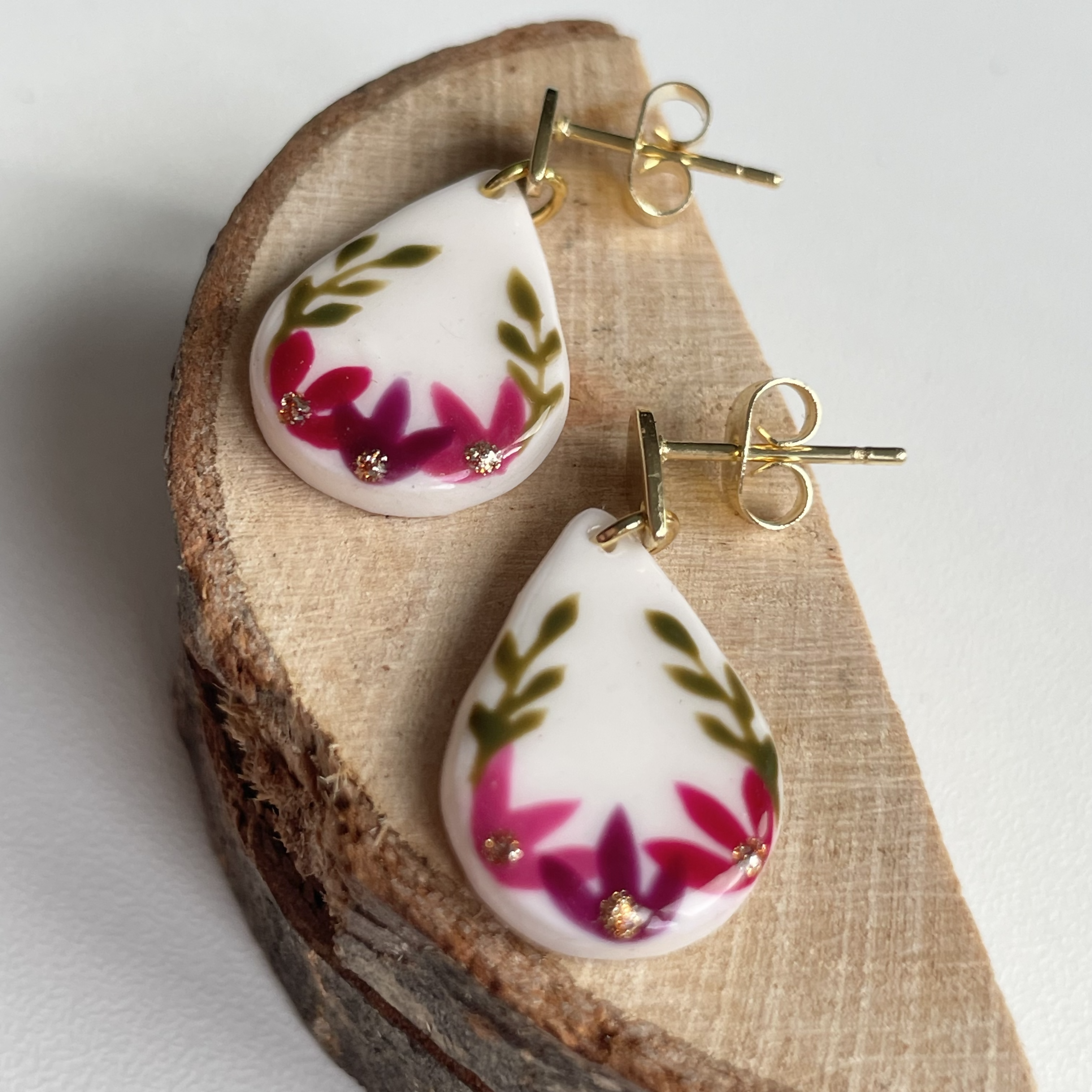Polymer Clay Earrings With Gold Plated Fastenings