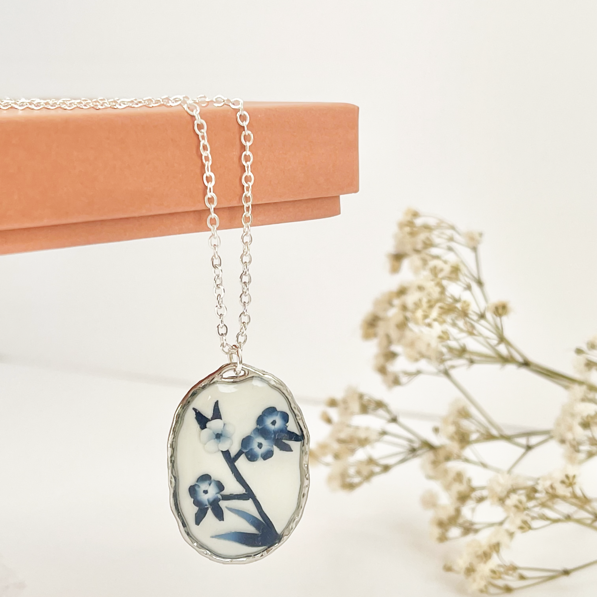Blue China Necklace No. 3 - Handmade Polymer Clay Necklace