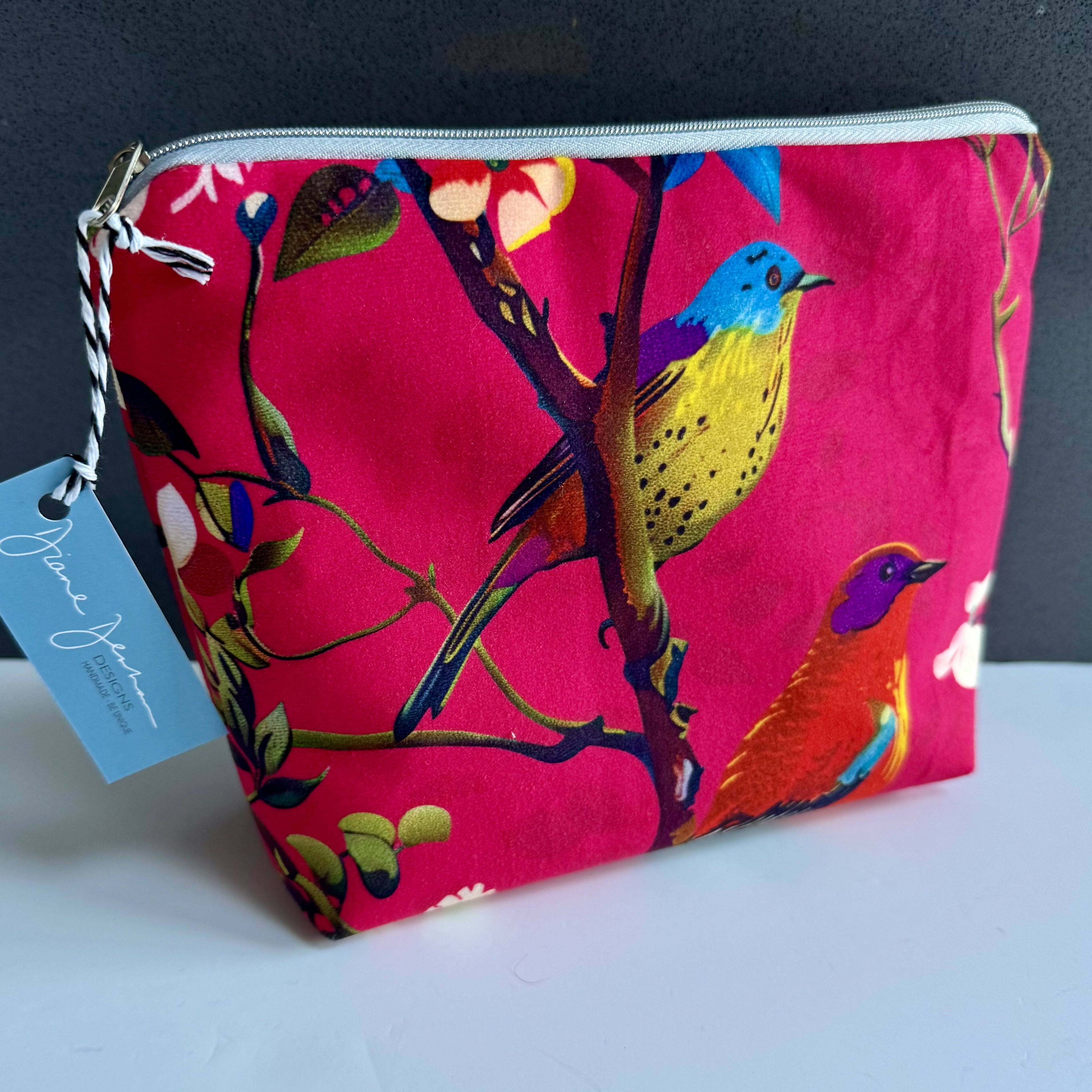 Velvet Pouch - Pink Birds