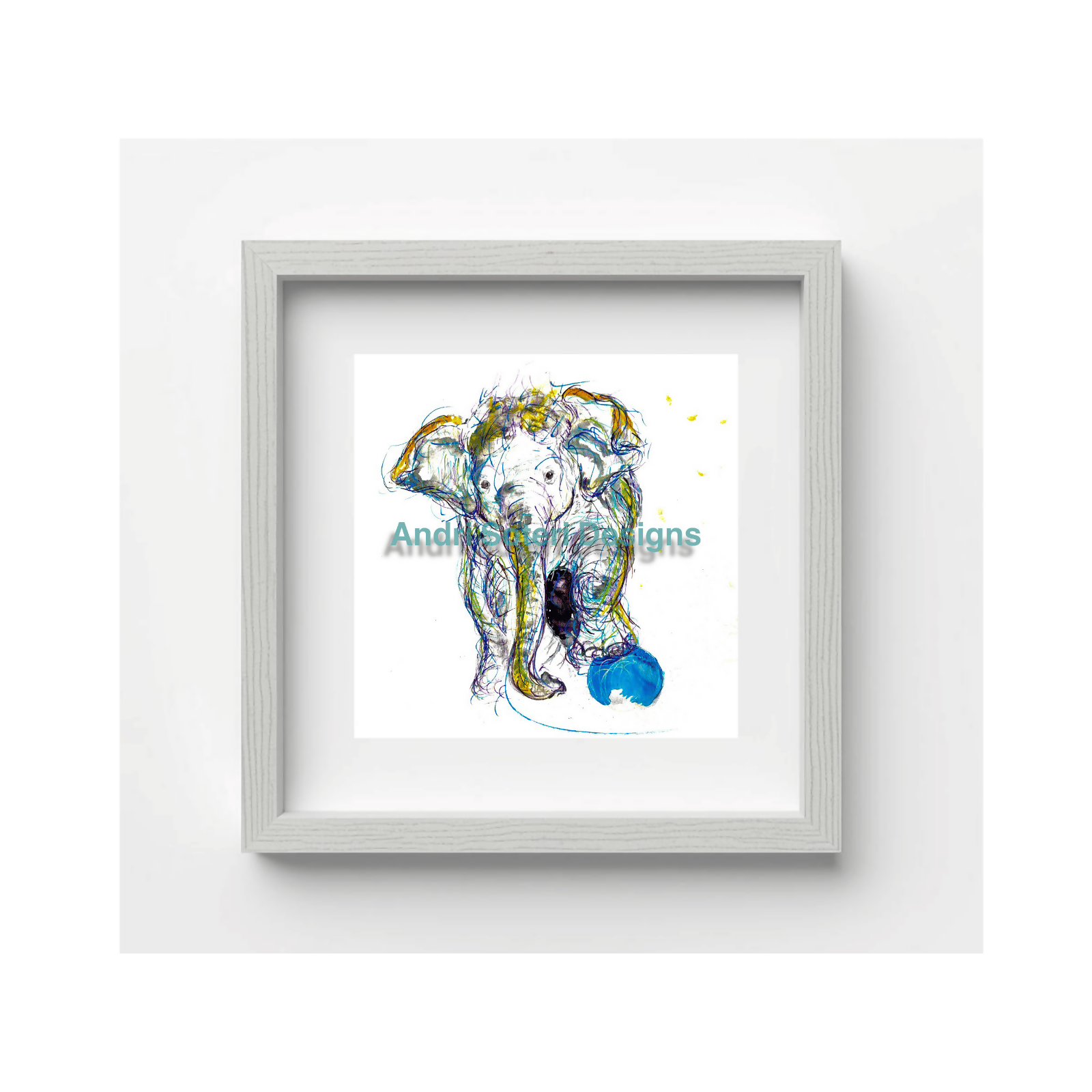FINE ART PRINT OF BABY ELEPHANT WITH BALL, PART OF THE 'LITTLE MINI TREASURE' ART COLLECTION