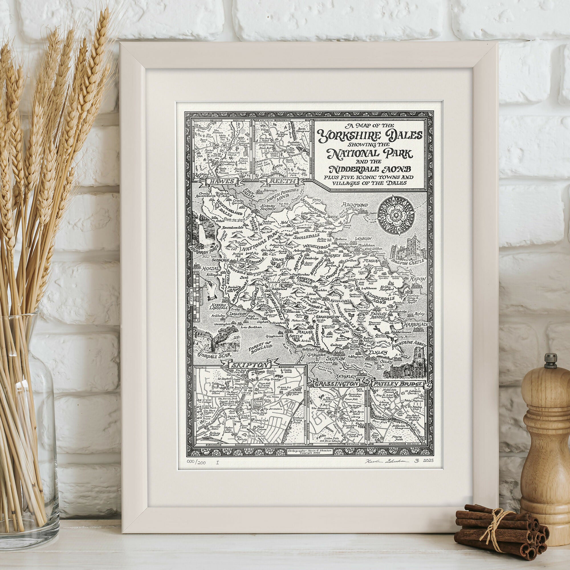 Yorkshire Dales Map Hand Drawn Fine Art Print