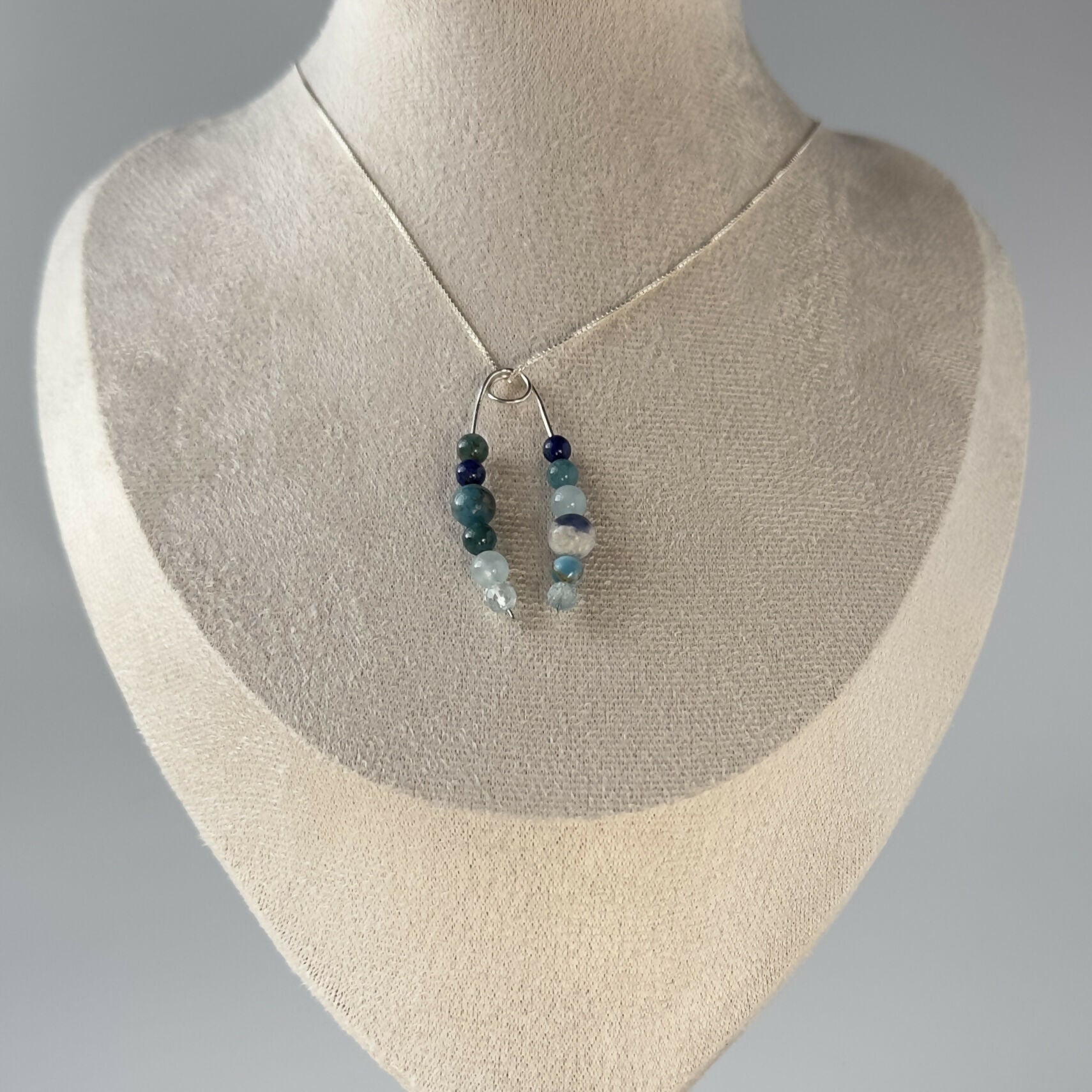 HEALING CRYSTAL & STERLING SILVER PENDANT WITH SLIDING BEADS TO HELP BALANCE YOUR THROAT CHAKRA
