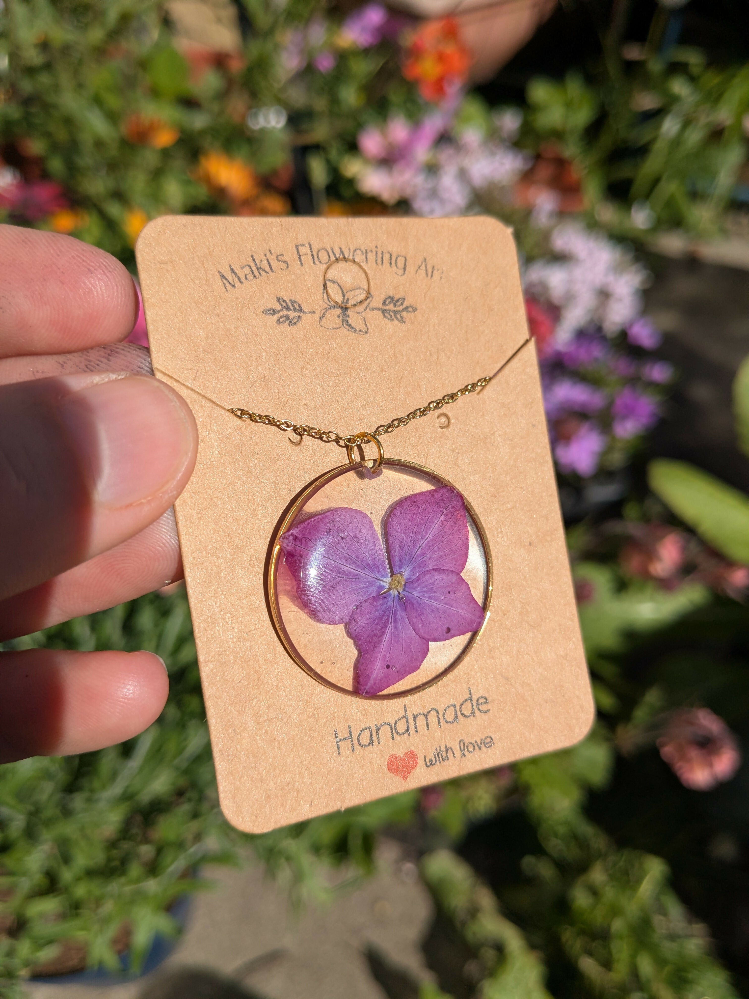PRESSED PINK HYDRANGEA NECKLACE