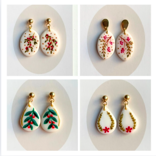 Christmas Polymer Clay Earrings With Gold Plated Fastenings