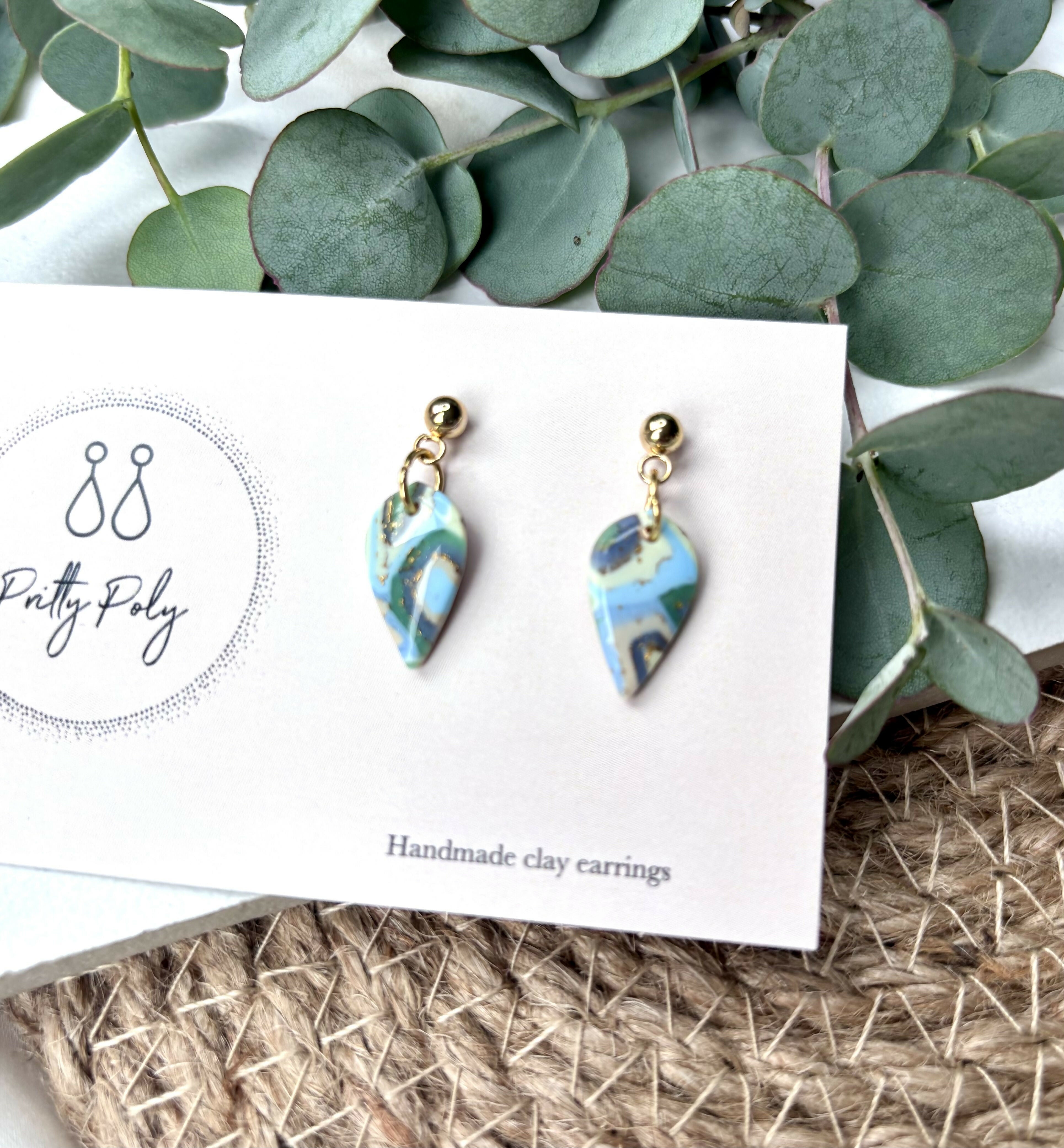 Aqua Collection - Teardrop Polymer Clay Earrings