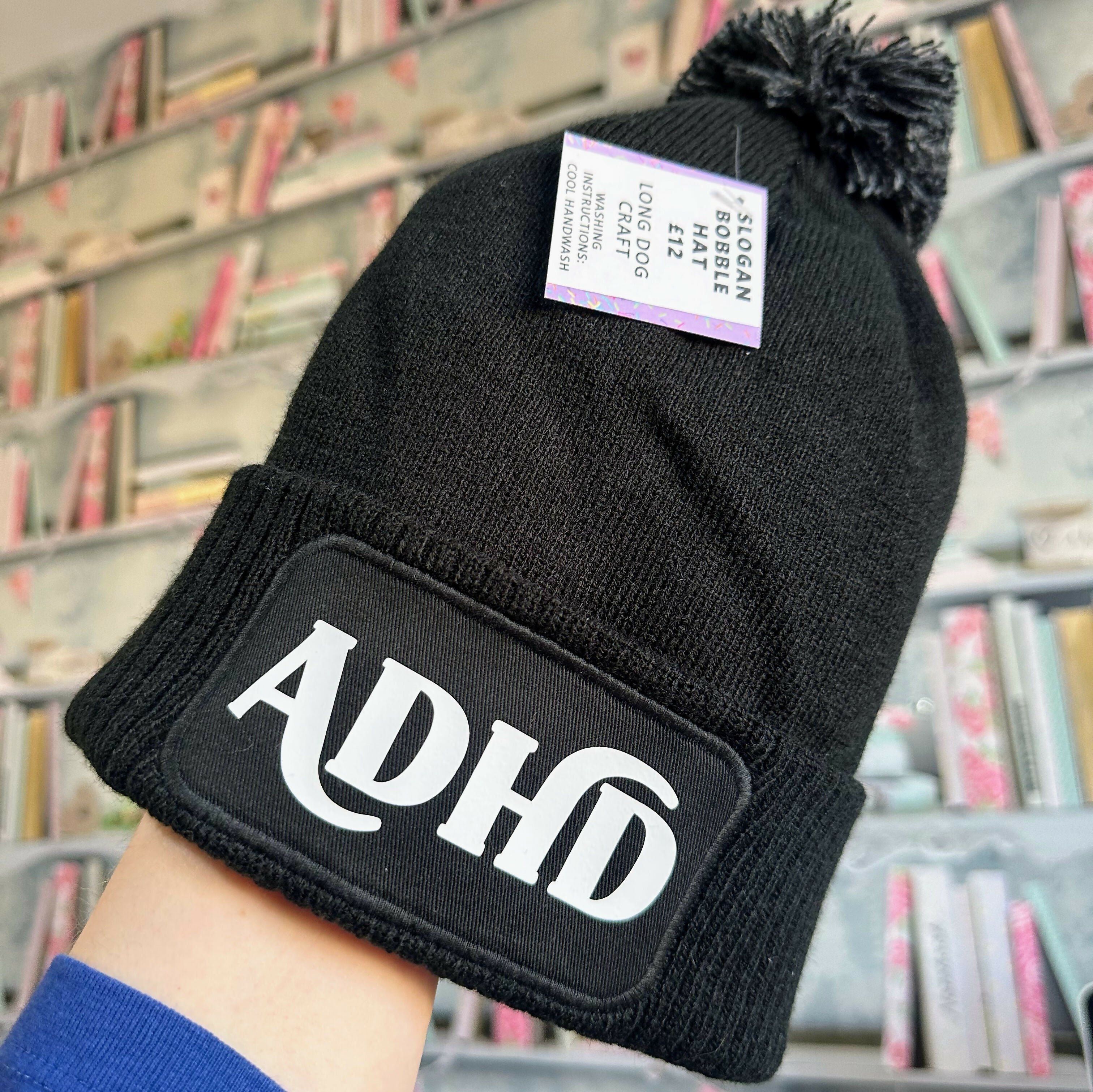 ADHD Cuffed Rectangular Patch Bobble Hat