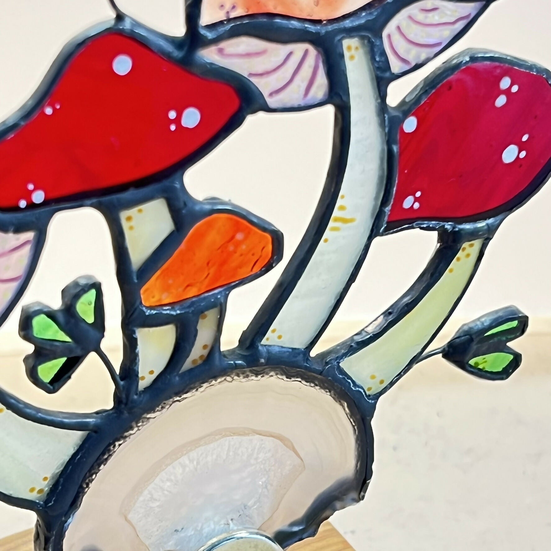 Stained Glass Toadstools on Agate Slice