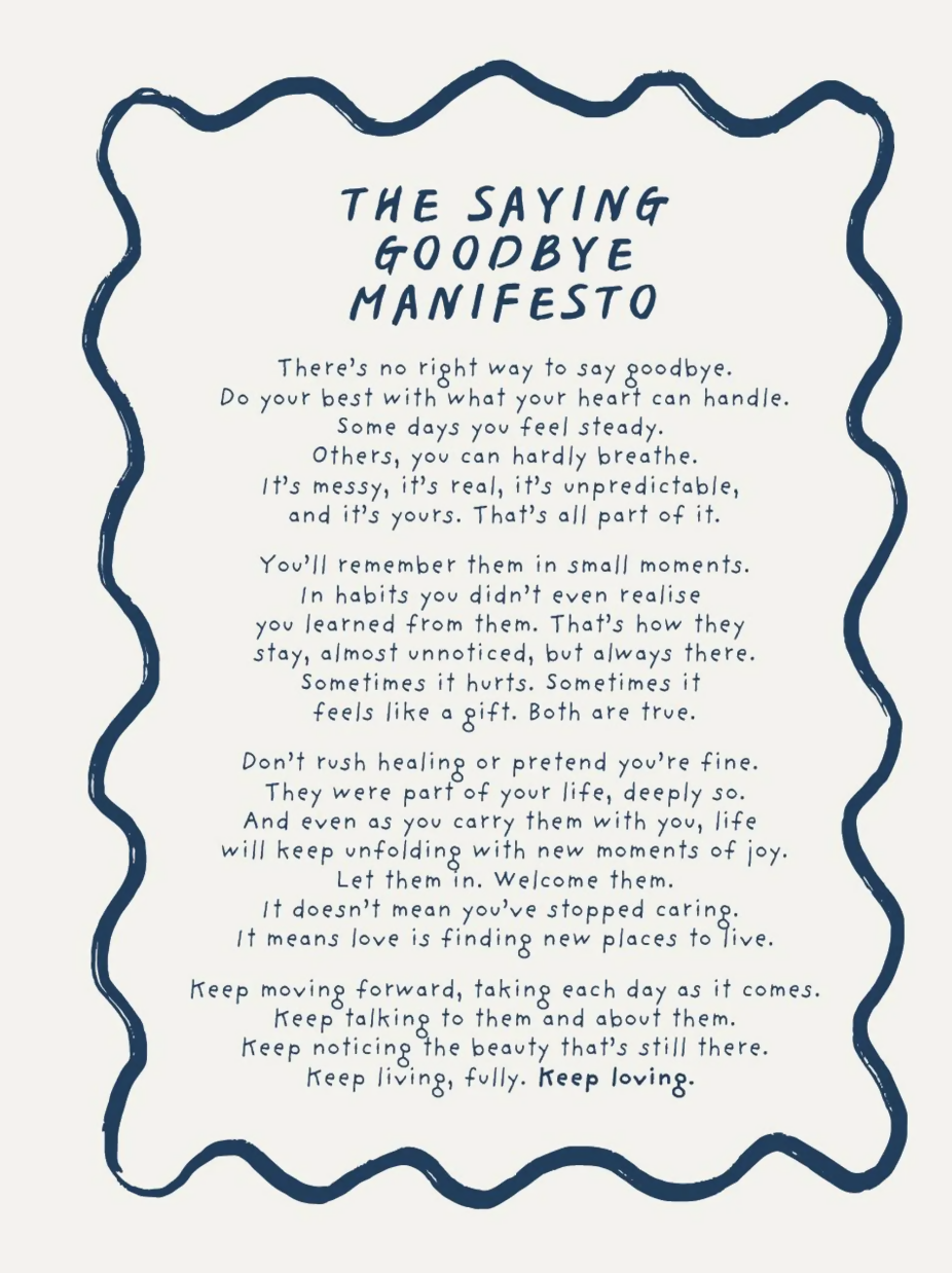 Saying Goodbye Manifesto Card (Bereavement Card)