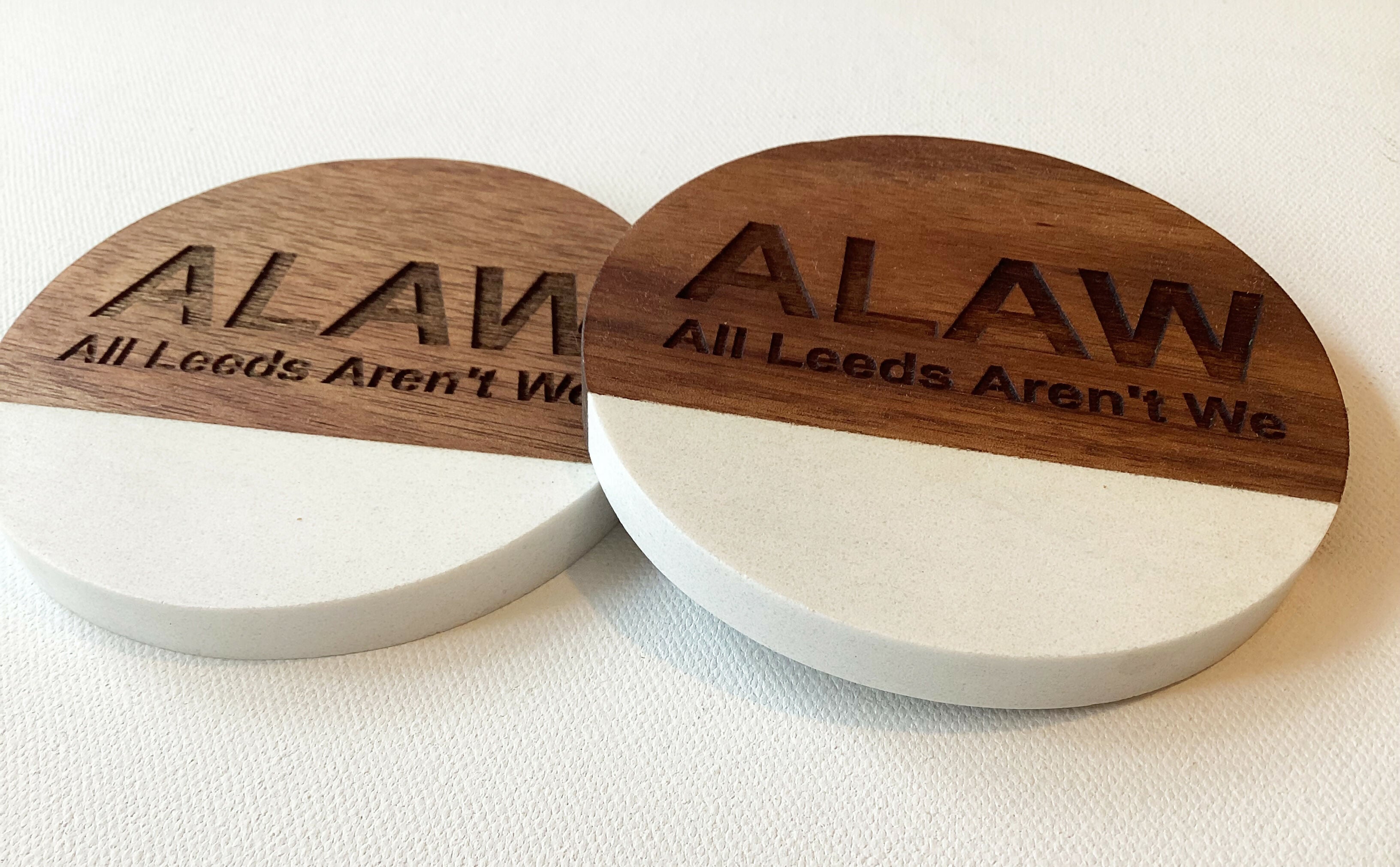 Leeds Football Fan Gift Inspired Engraved Marble and Acacia Wood Coaster