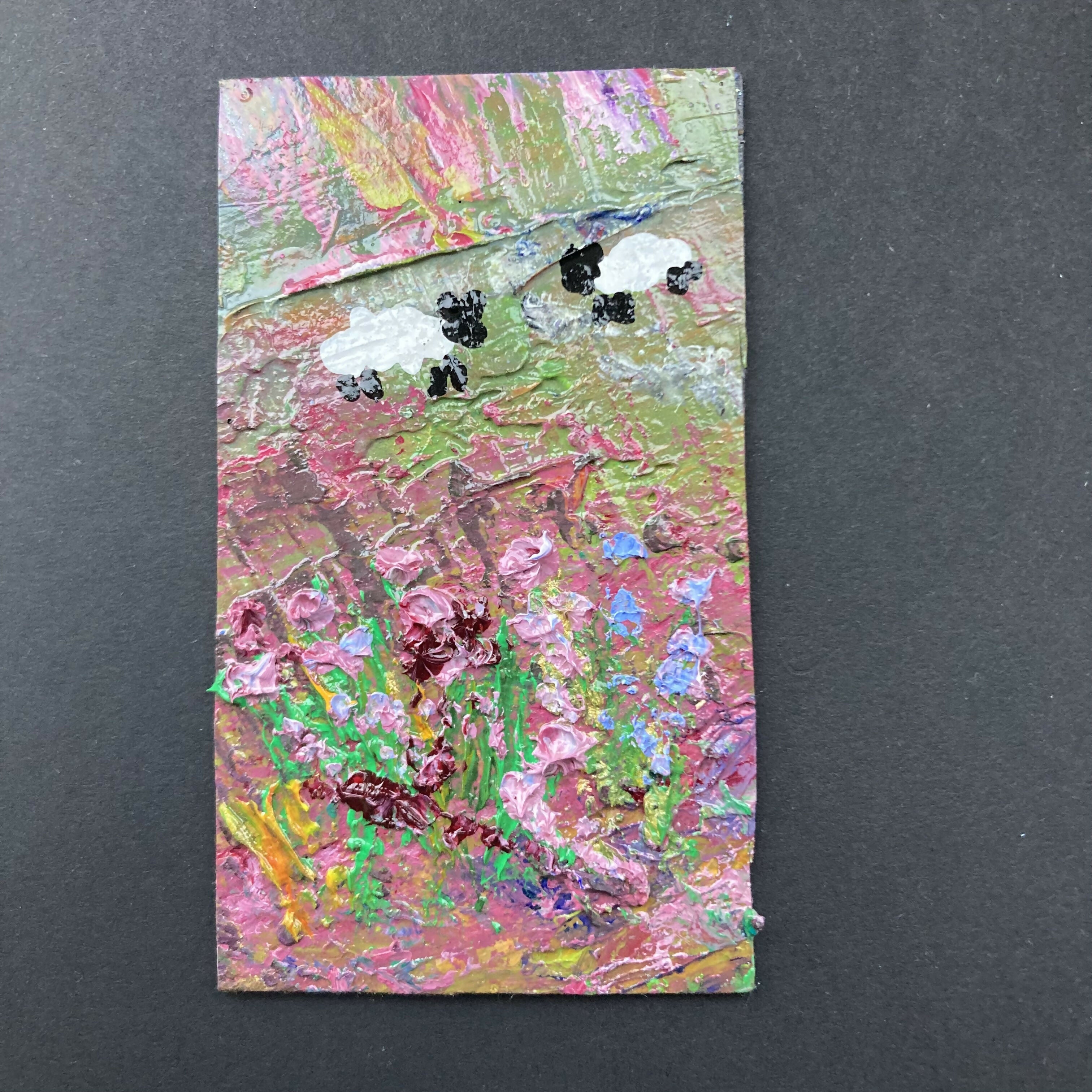 Sheep In Heather Oil Painting Mini Canvas Fridge Magnet