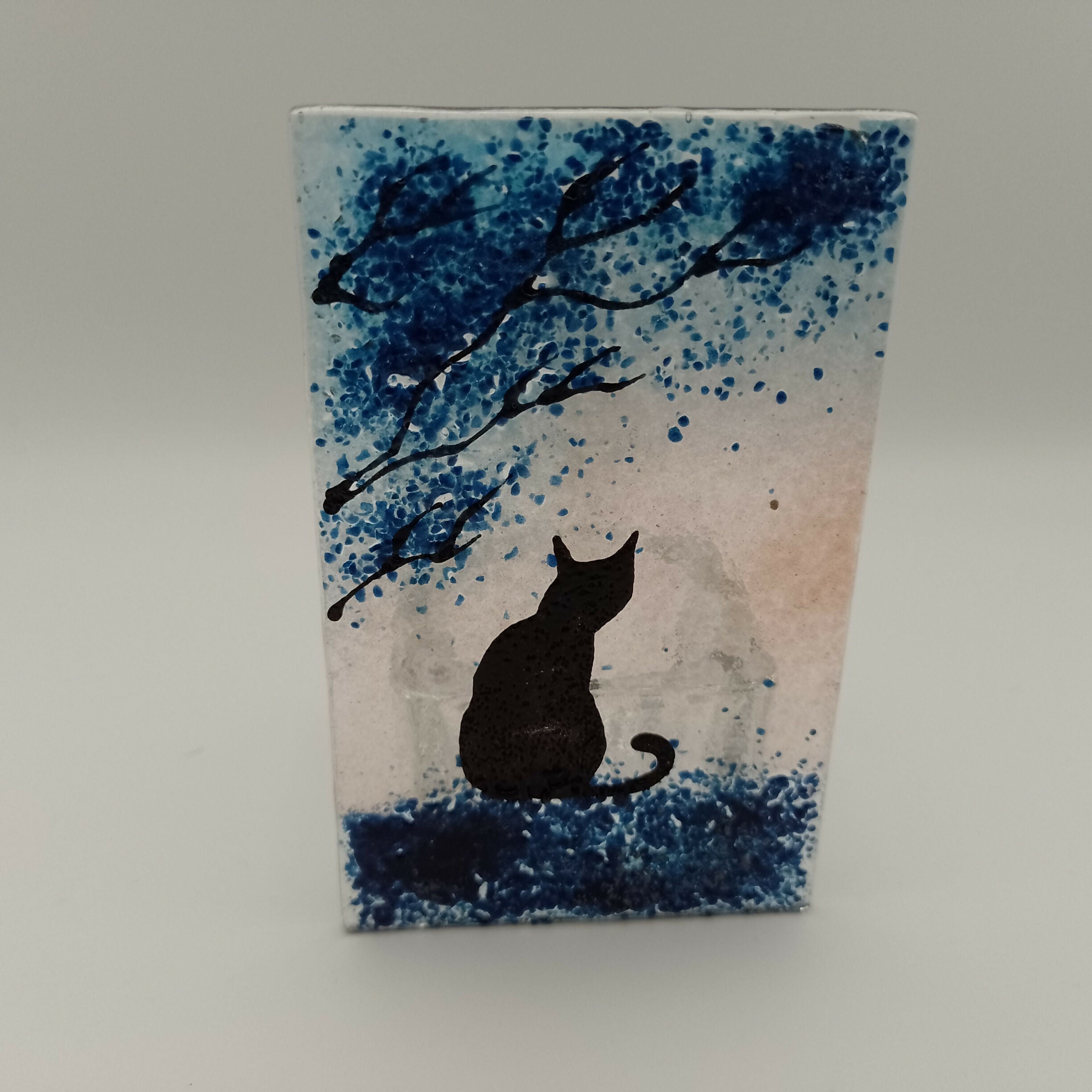 Fused Glass Silhouette Cat Tealight