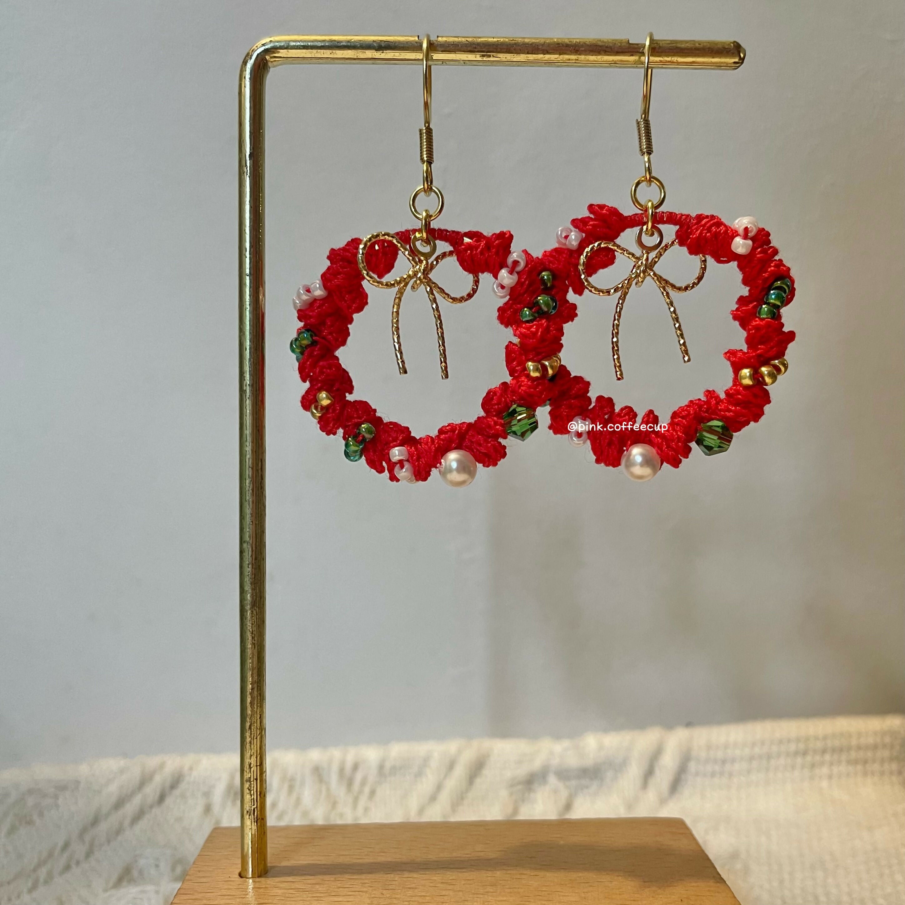 Micro Crochet Christmas Wreath Drop and Dangle Earrings