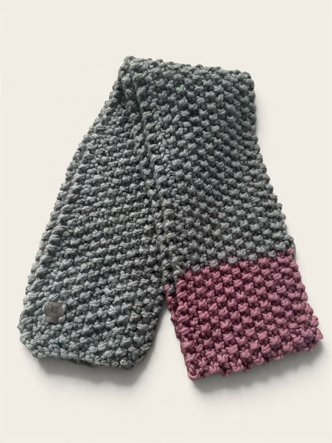 LONG LENGTH , CHUNKY & STRECTCHY UNISEX SCARF - DARK GREY & MAUVE