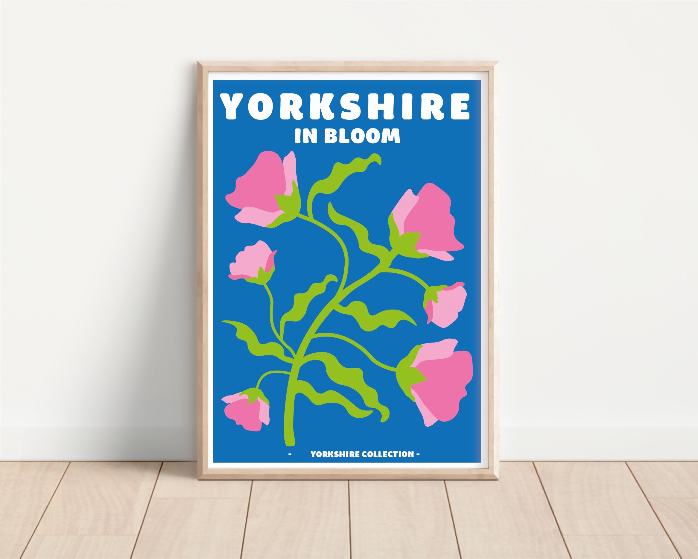 A4 Yorkshire In Bloom Print - Blue