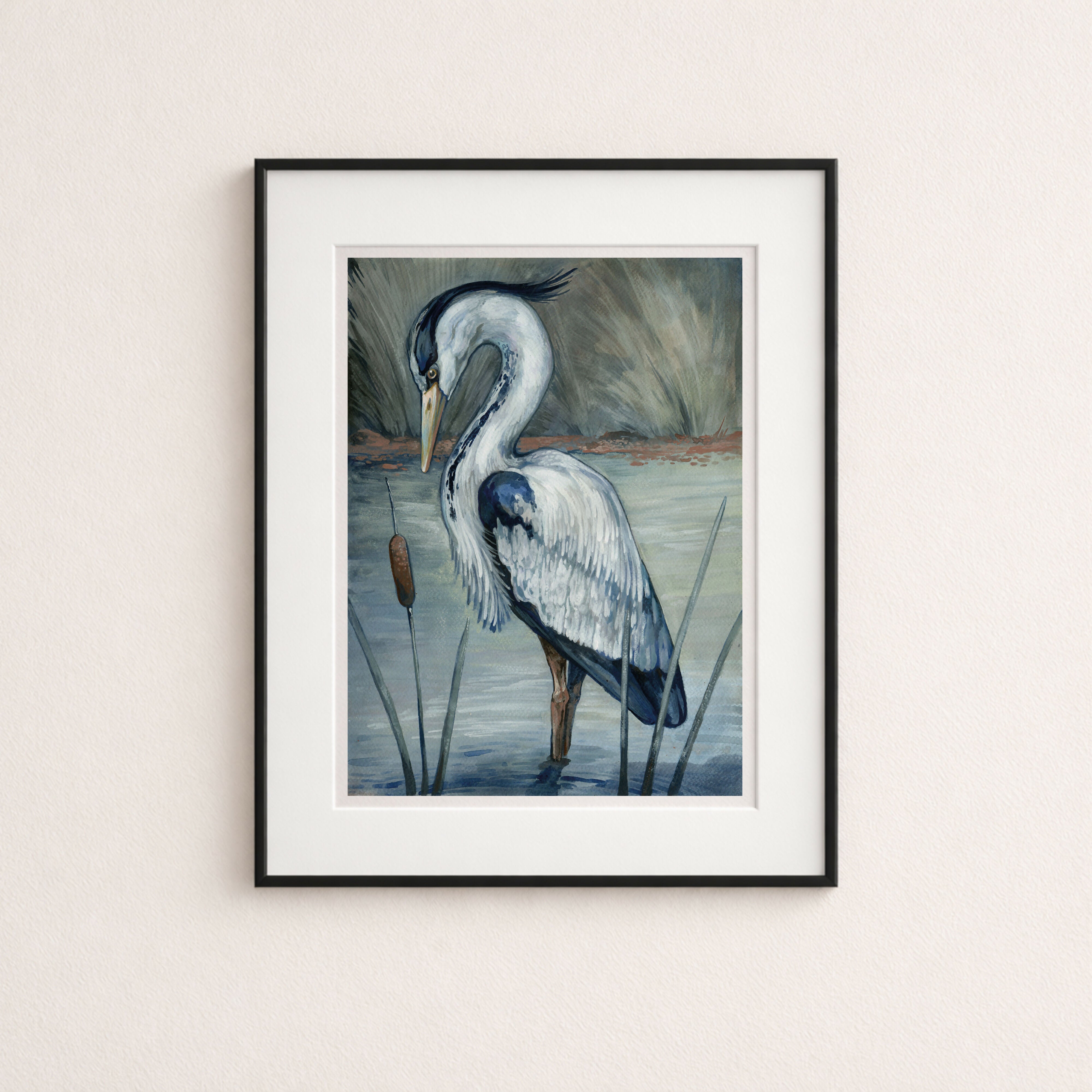 Grey Heron Illustration, A5/A3 Print