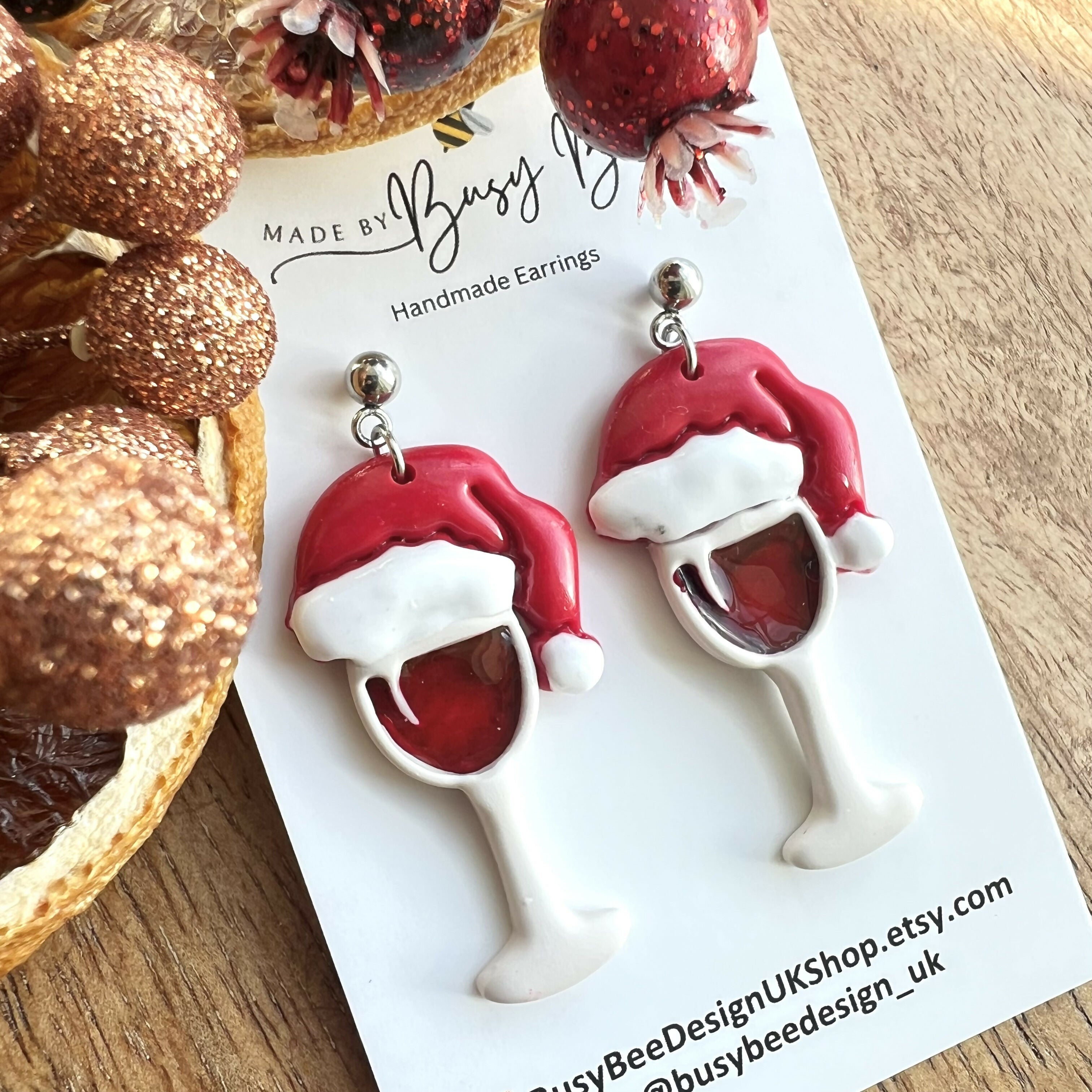 Polymer Clay Christmas Earrings / Handmade Festive Dangles / Xmas Jewellery