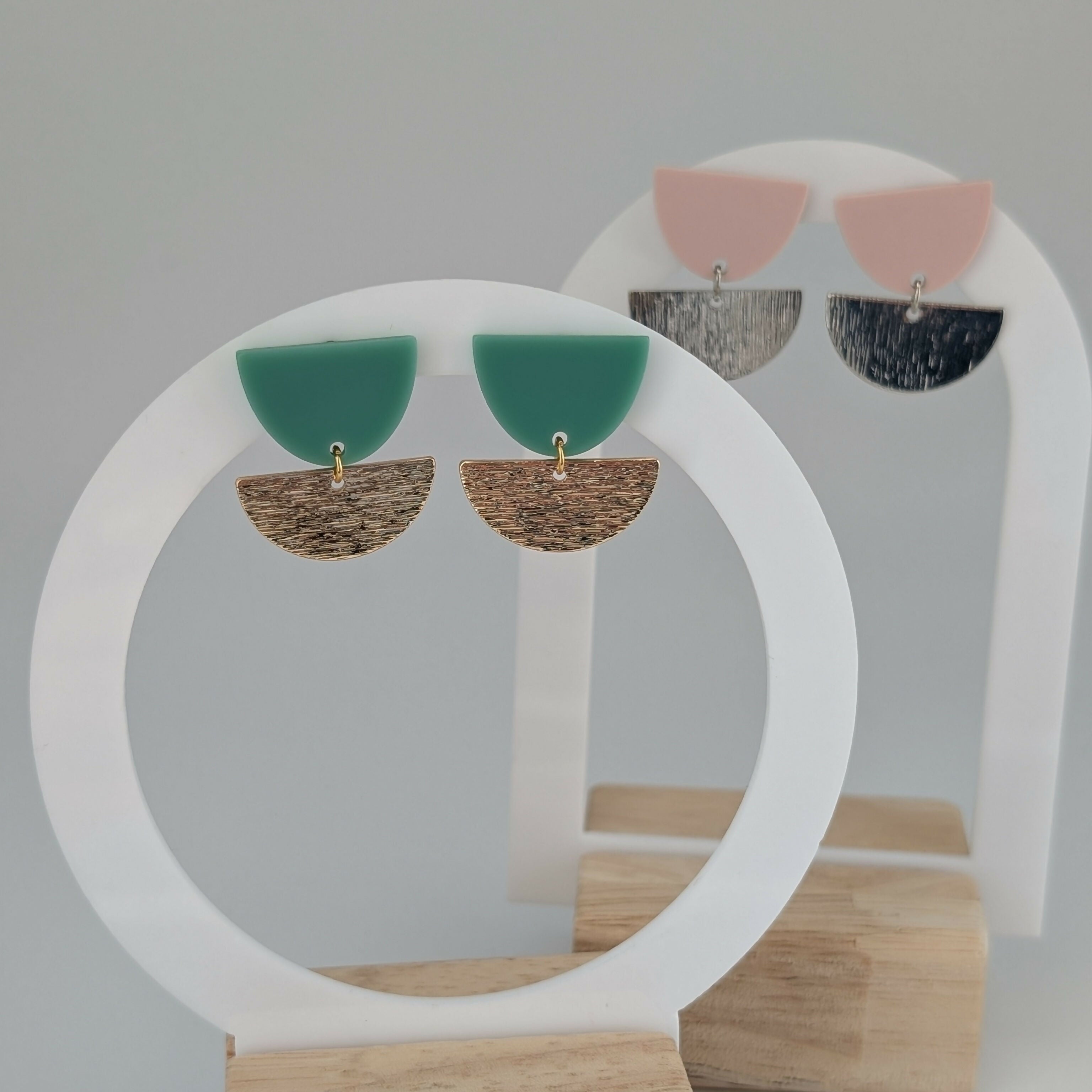 Mint Green Tulip Geometric Earrings in Gold or Silver