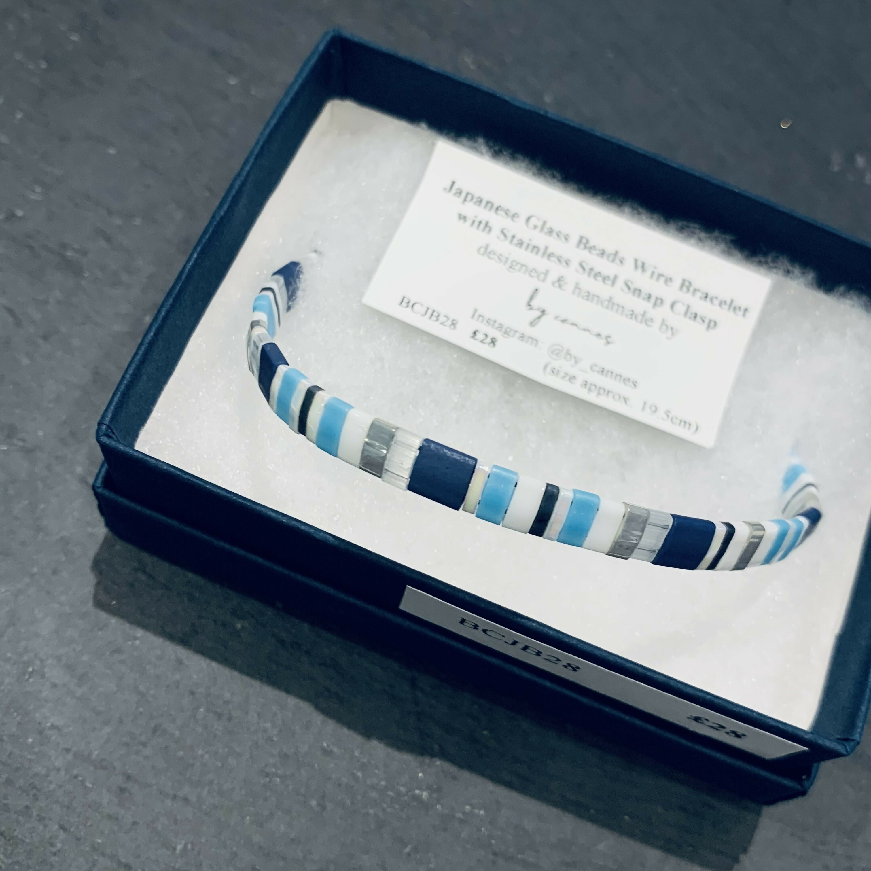 Japanese Tila Glass Bead Bracelet - Blue 185 mm to 195 mm