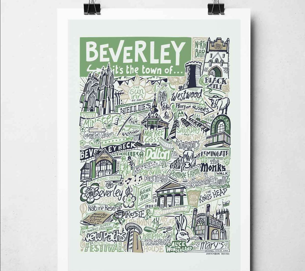 Beverley Landmarks A4 Print - Green