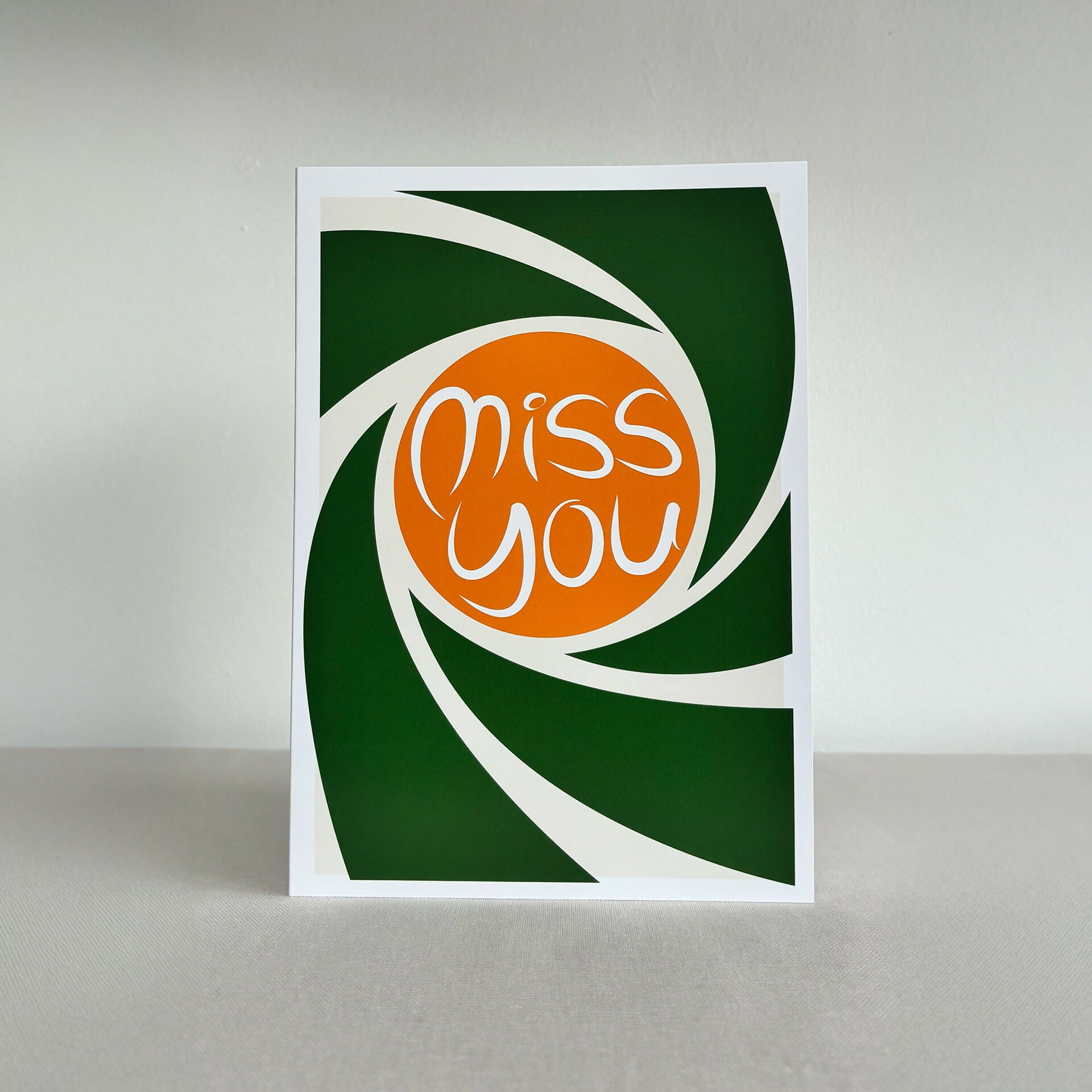 Miss You Card – Thinking of You Greeting – Green and Orange Design