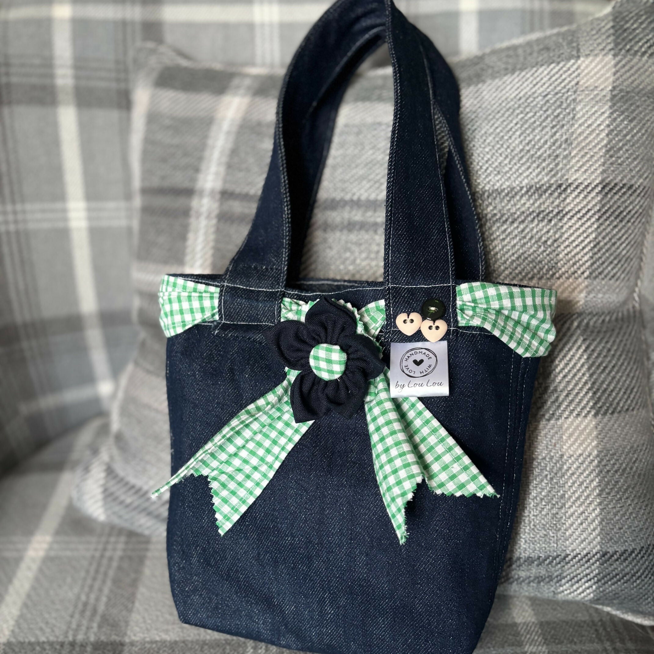 Unique Handcrafted Cute Denim Tote Bag Handbag Made From Upcycled Jeans With Flower Decoration