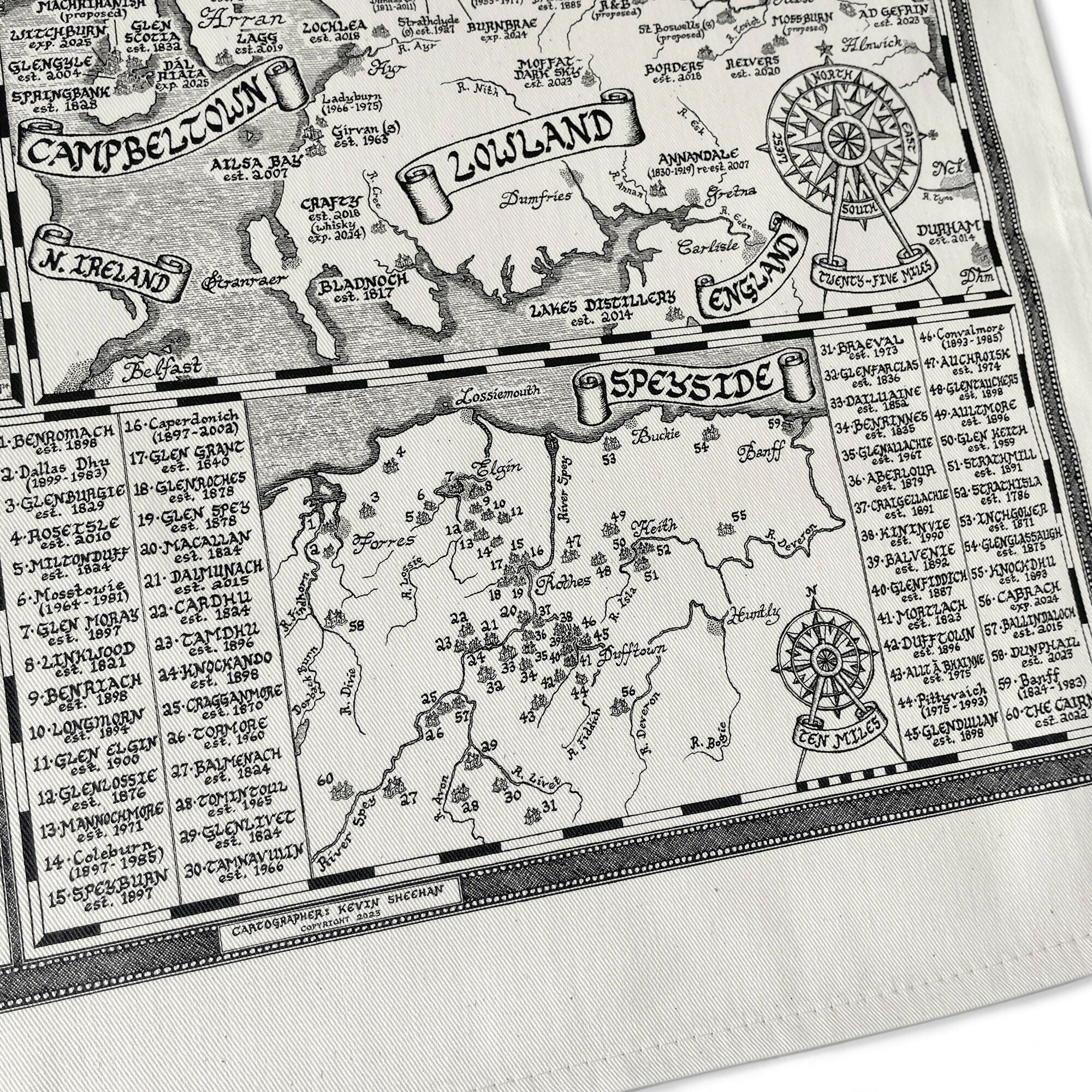 Scotland Whisky Map Tea Towel