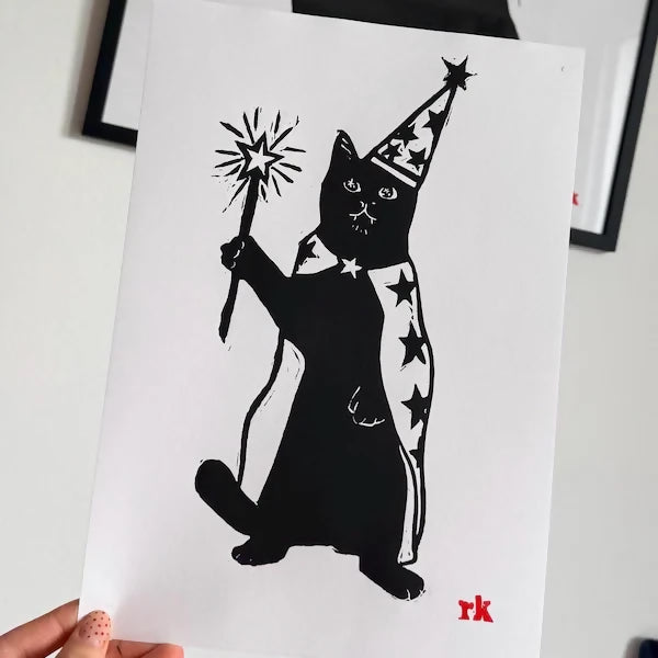 Lino Printed Artwork - Meowlin