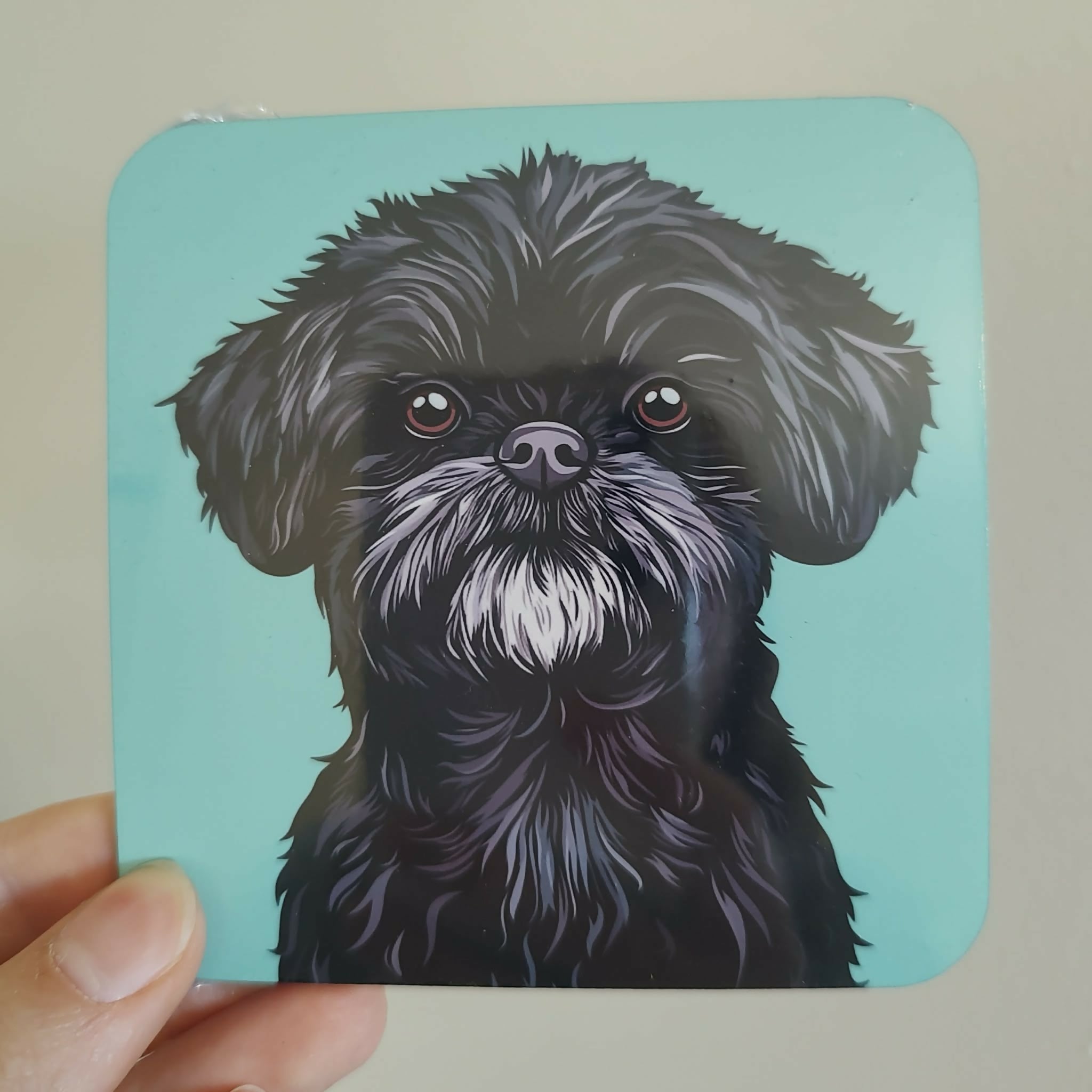 Shih Tzu Black and White Chin Green Dog Coaster