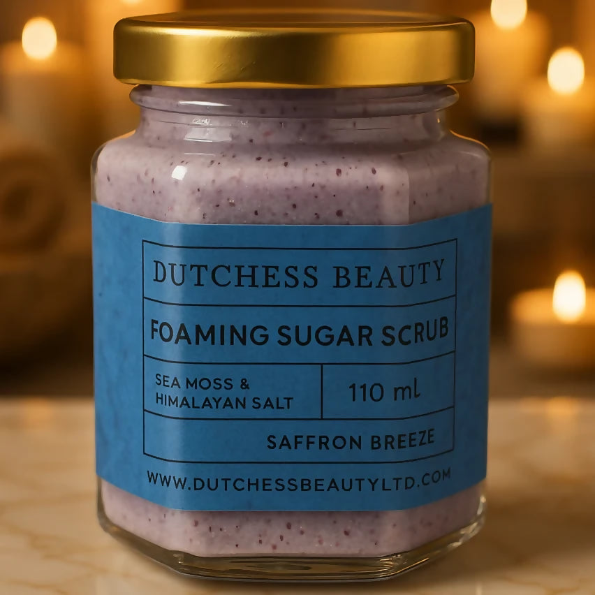 SAFFRON BREEZE FOAMING SUGAR SCRUB WITH SEAMOSS.