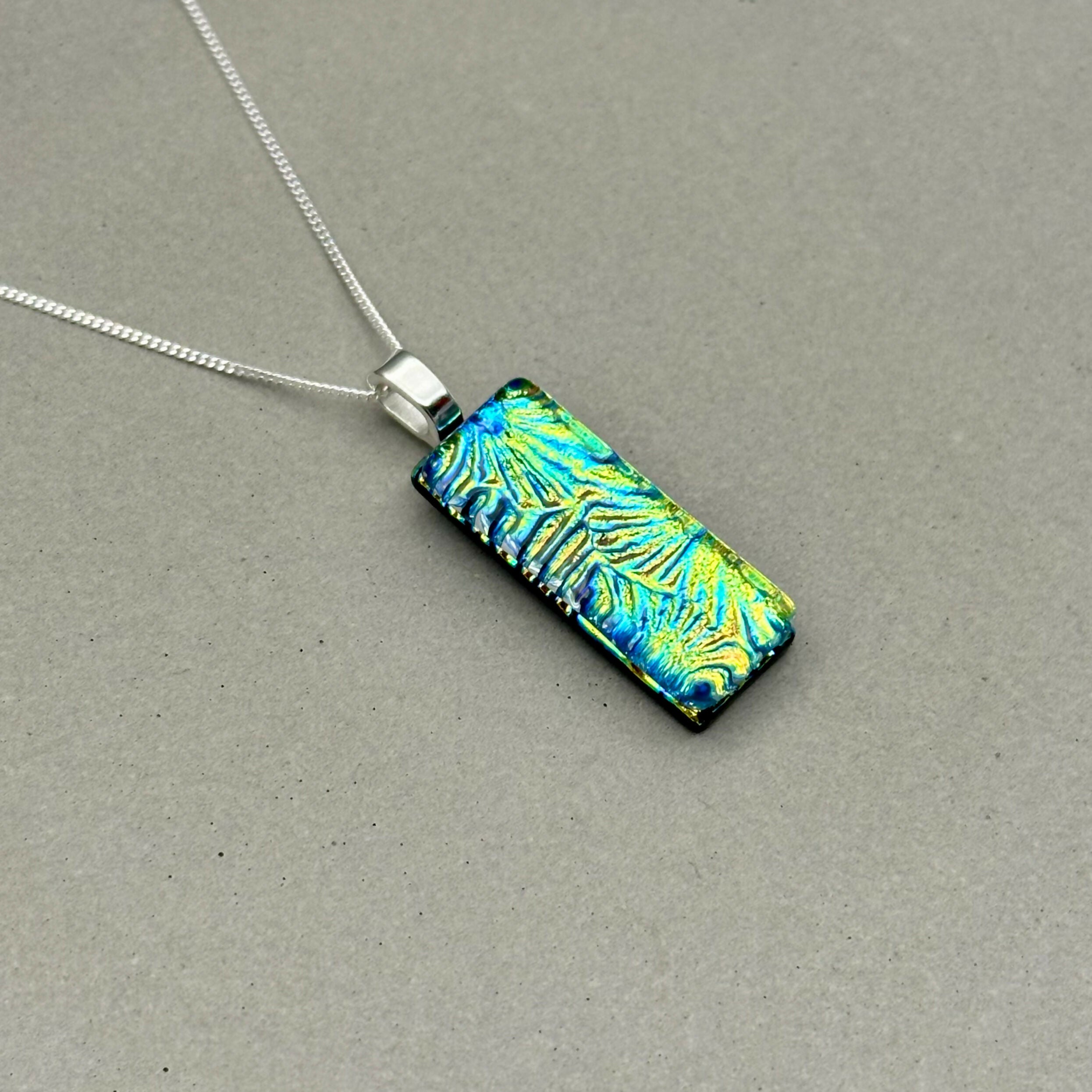 Rainbow Flower Dichroic Glass Necklace and Earrings Set - Sterling Silver, Handmade by Jade Tapson Glass.