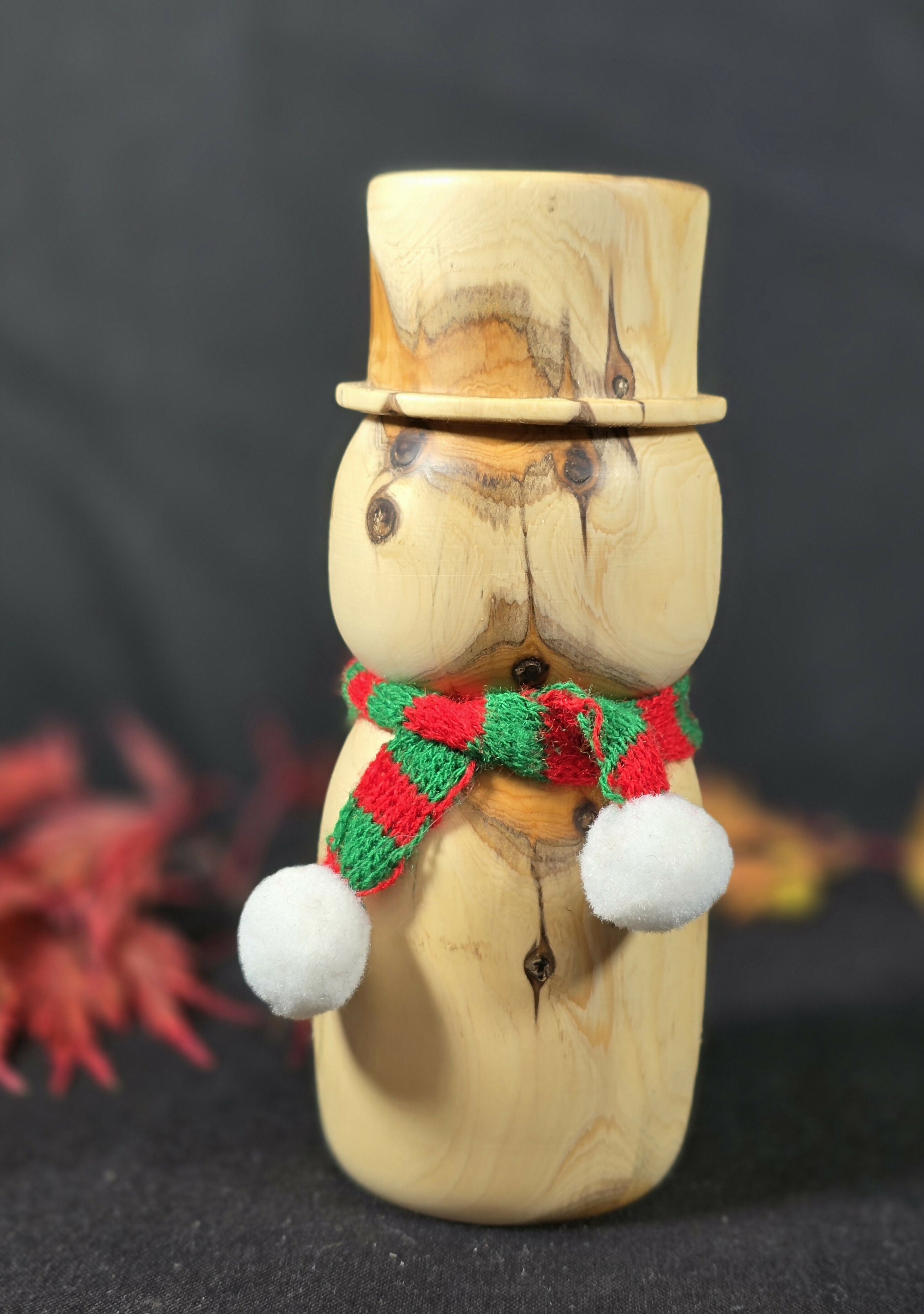 Hand Turned Festive Yew Snowman