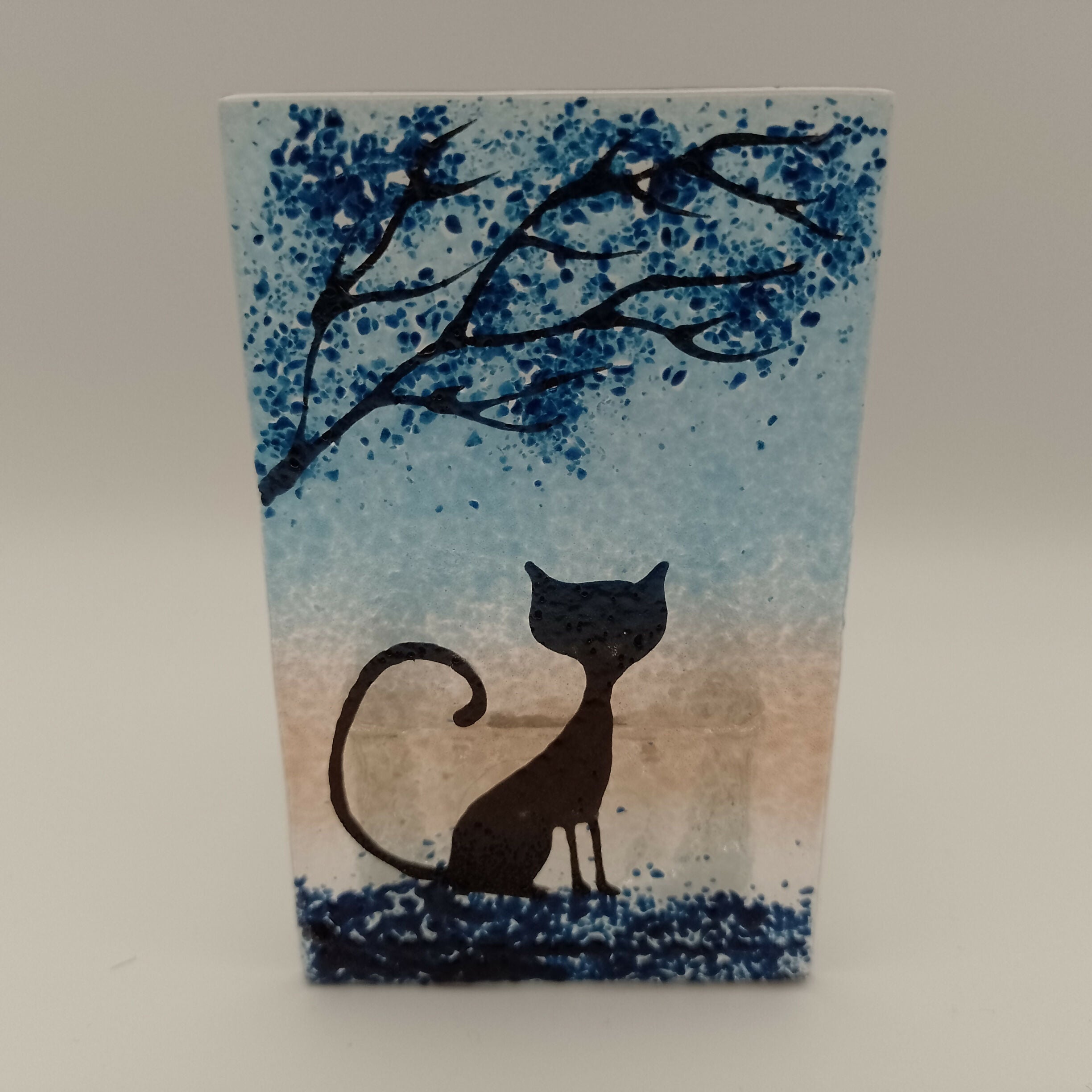 Fused Glass Silhouette Cat Tealight