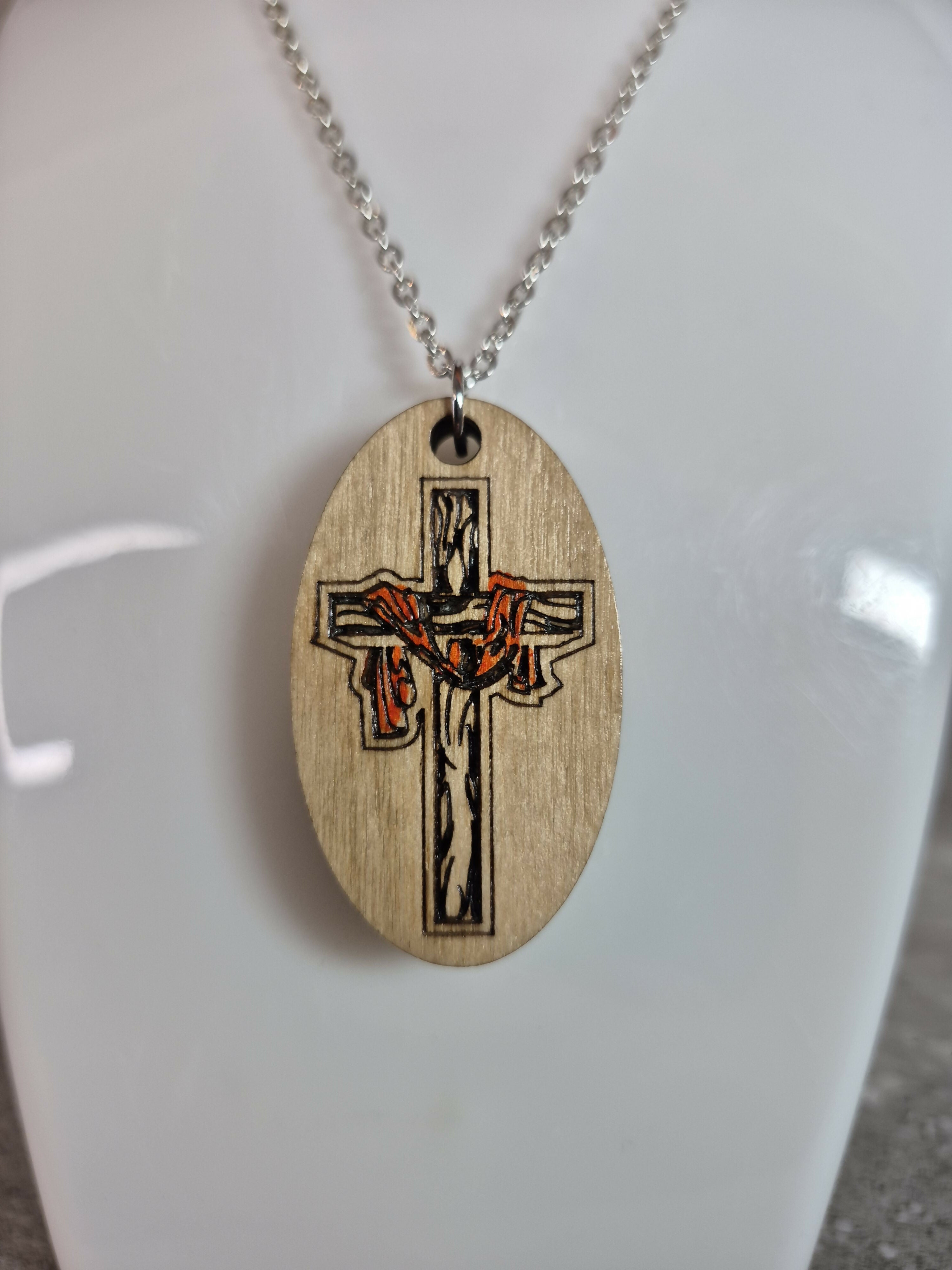 Handcrafted and Engraved Oval Cross Pendant
