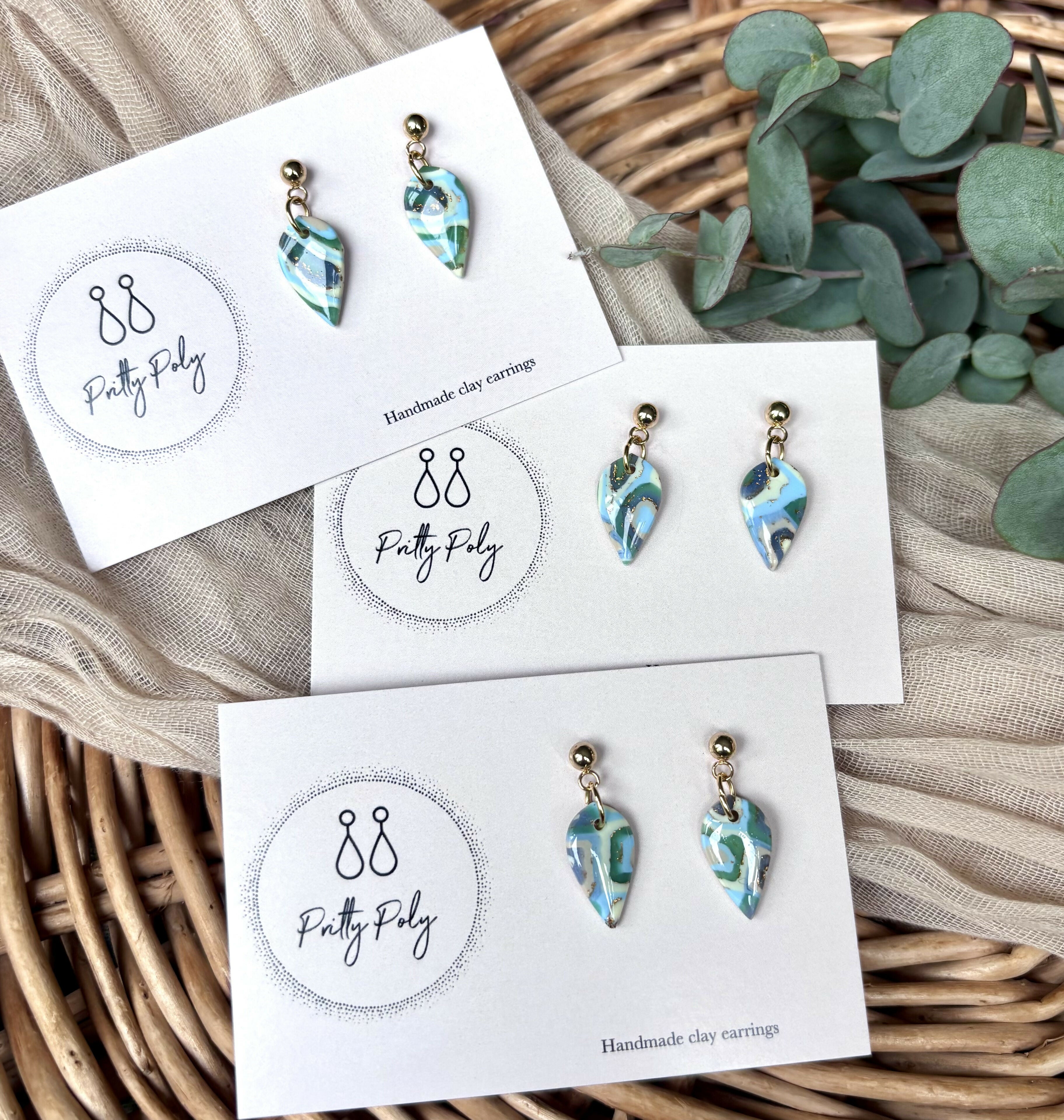 Aqua Collection - Teardrop Polymer Clay Earrings