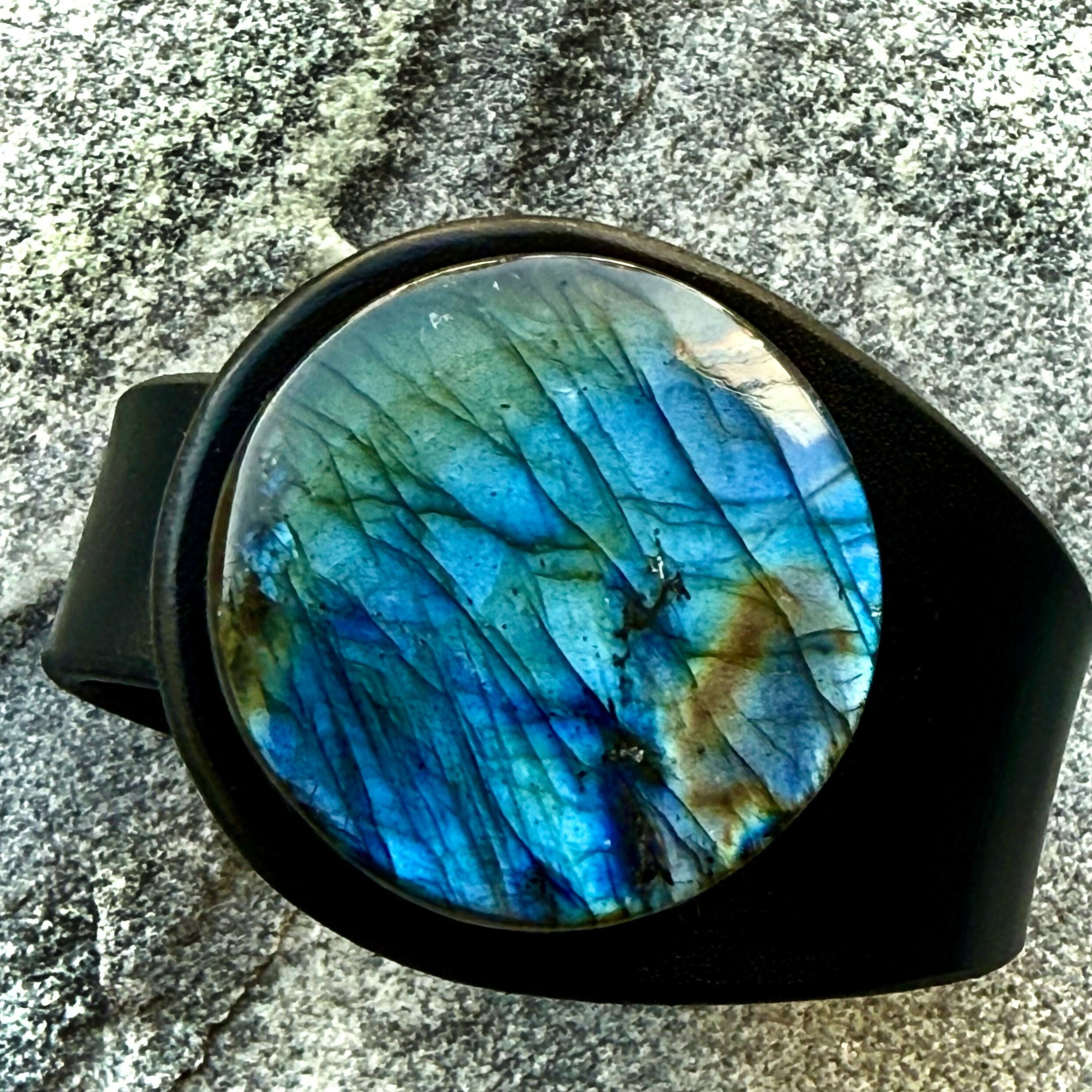 Handcrafted Natural Leather & Labradorite Gemstone Bracelet - Size S or M