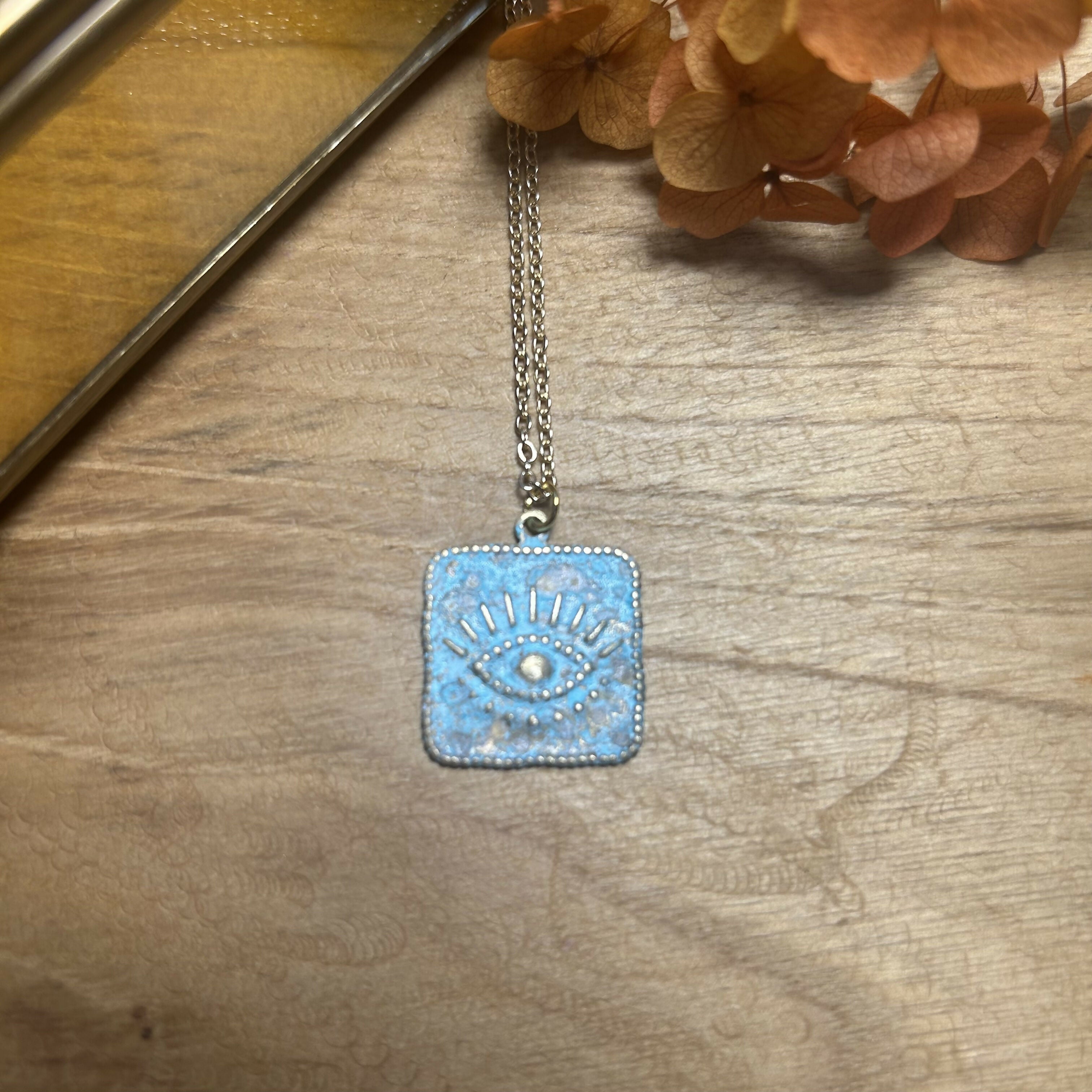 Stunning Turquoise Patina Evil Eye Necklace