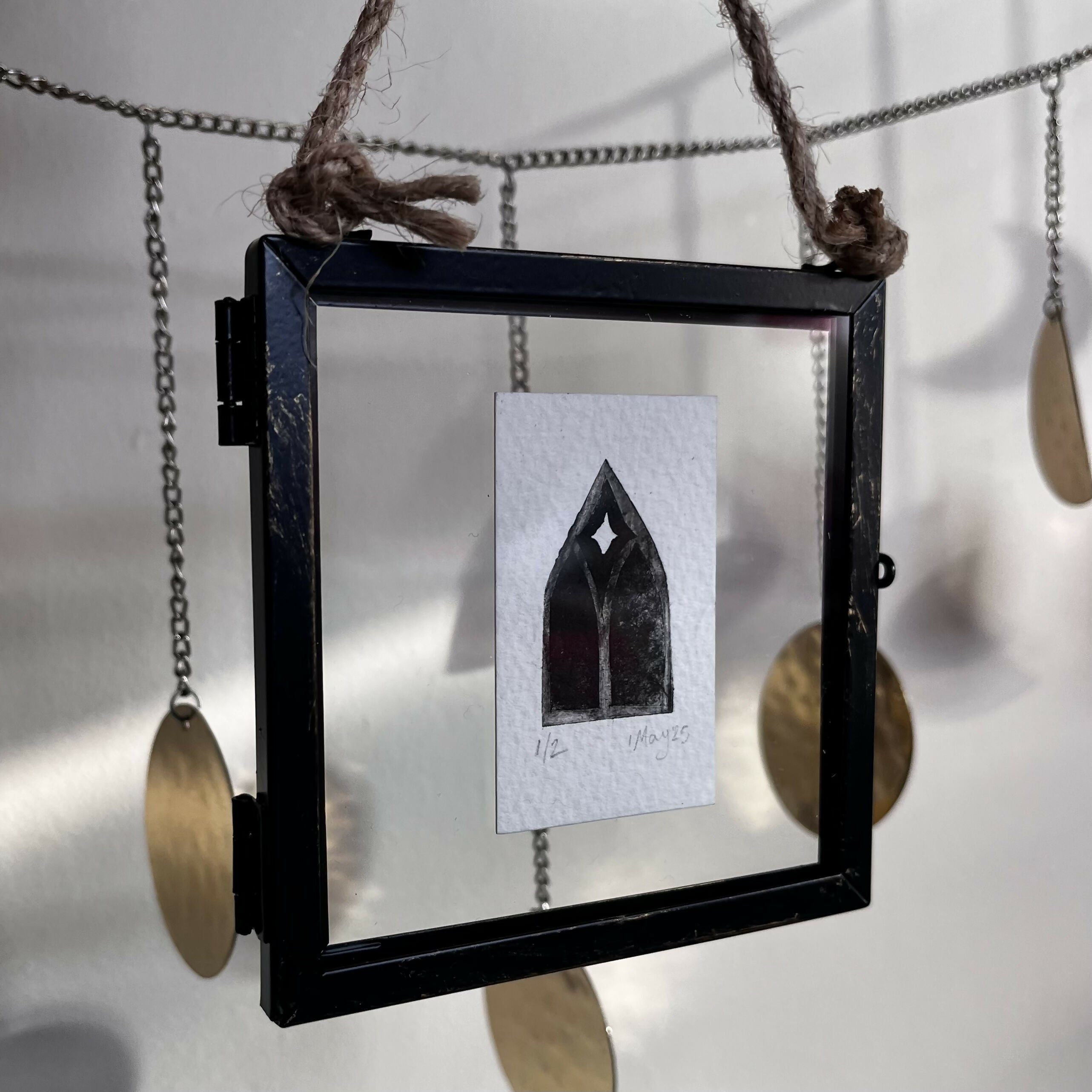 Framed Tiny Gothic Window Drypoint Print