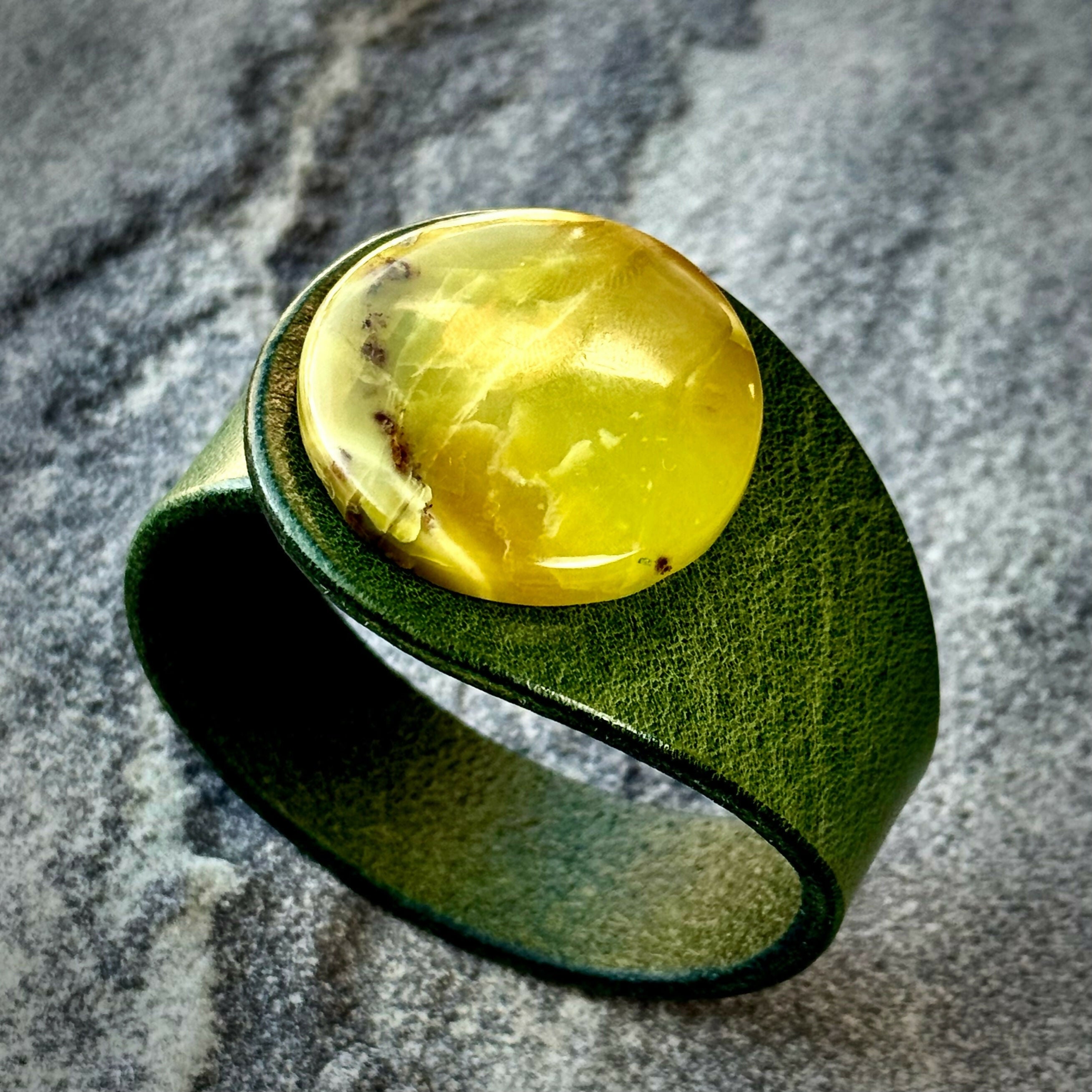 Handcrafted Natural Leather & Green Opal Gemstone Bracelet - Size S or M