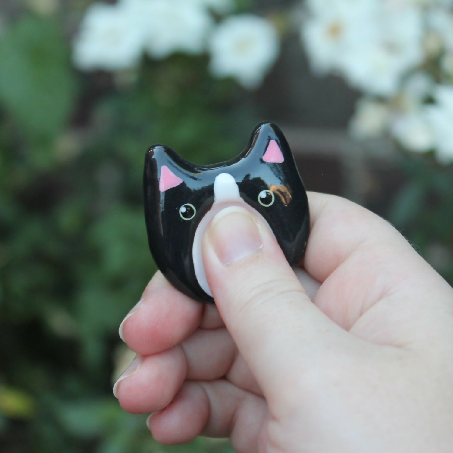 Handmade Polymer Clay Tuxedo Cat Worry Stone