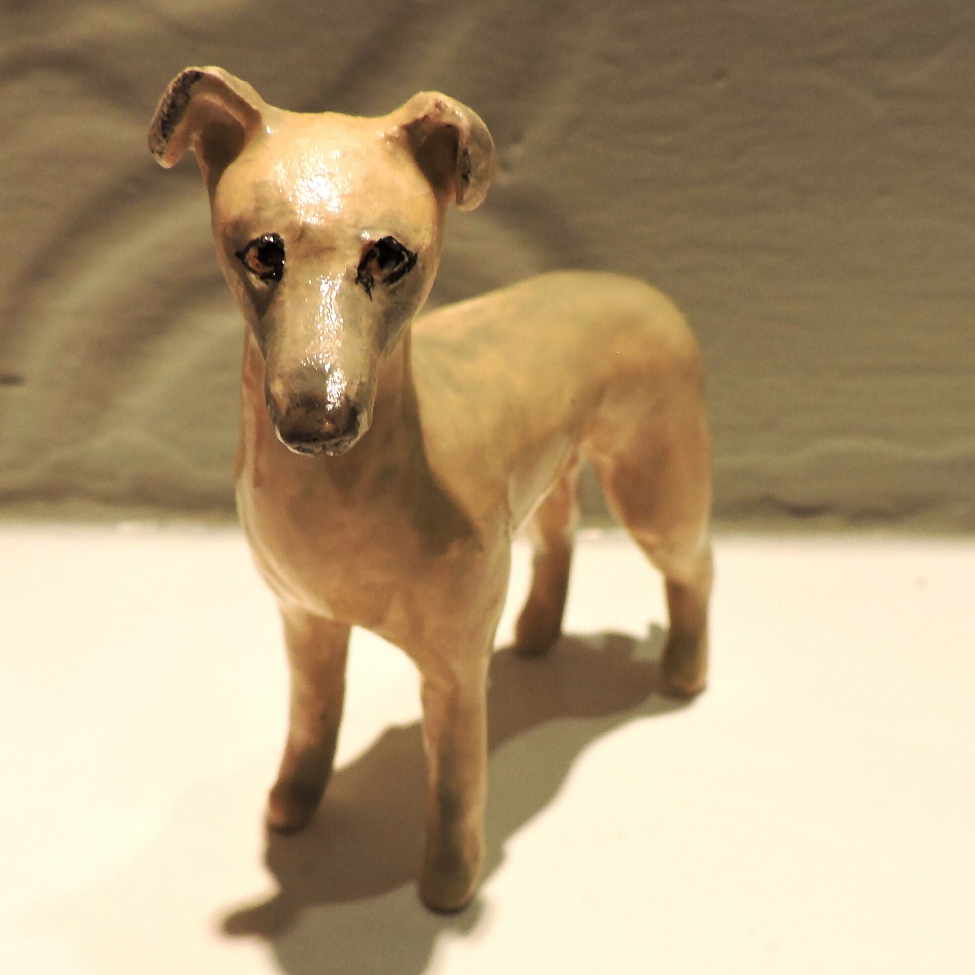 Ceramic Blue Fawn Whippet Sculpture