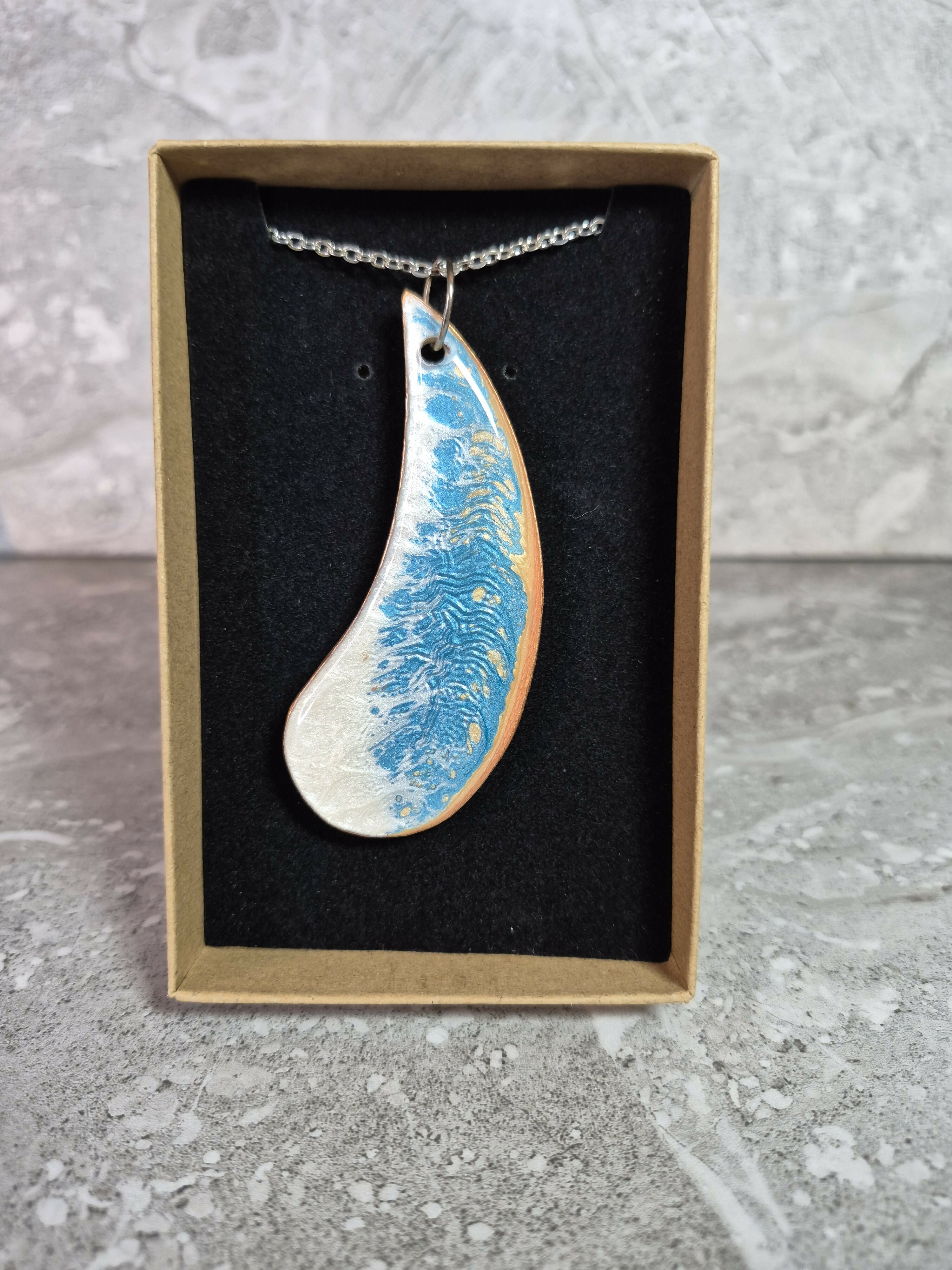 Unique Hand Crafted Cyan, Blue, Ivory and Sand Coloured Pendant