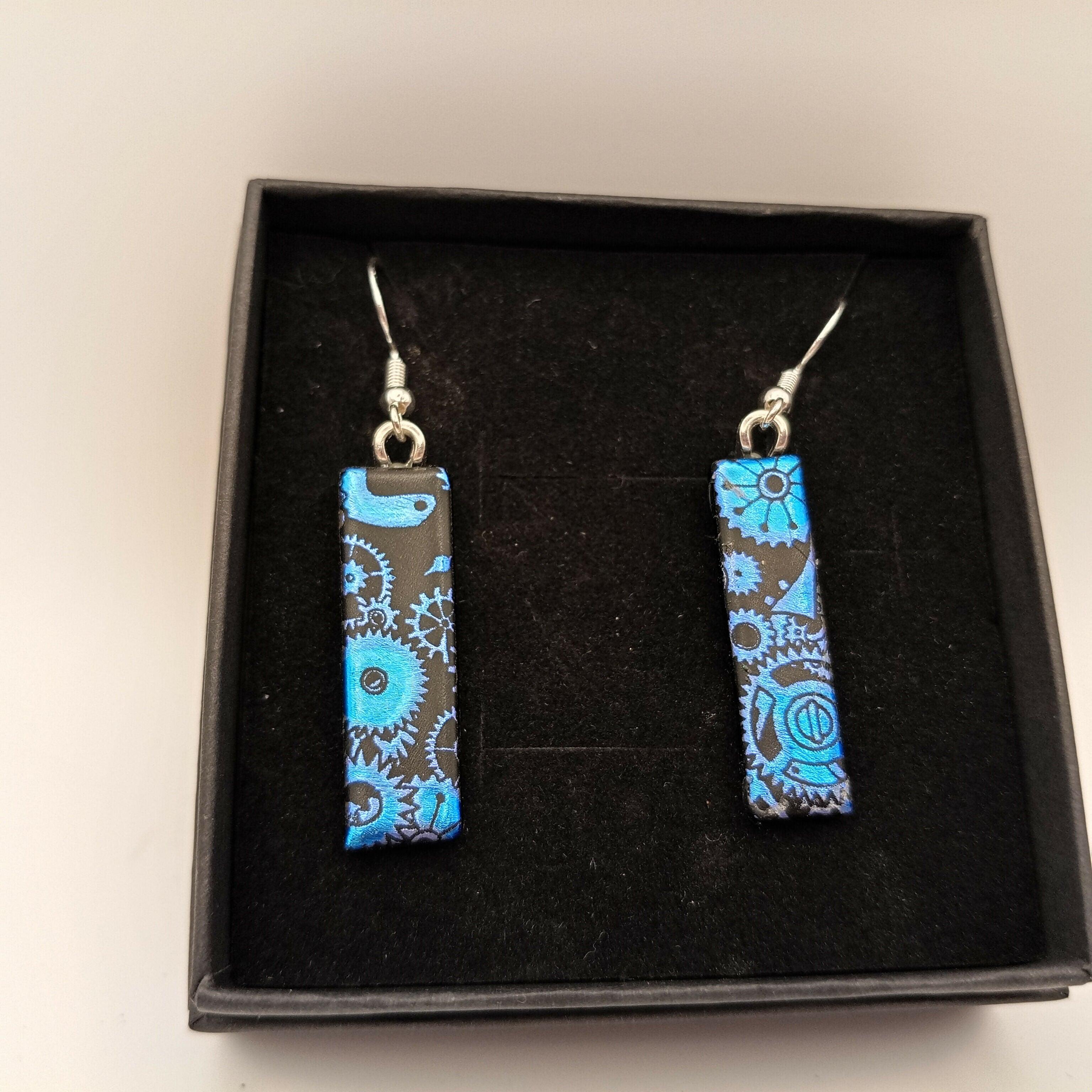 Blue and Black Time Piece Earrings