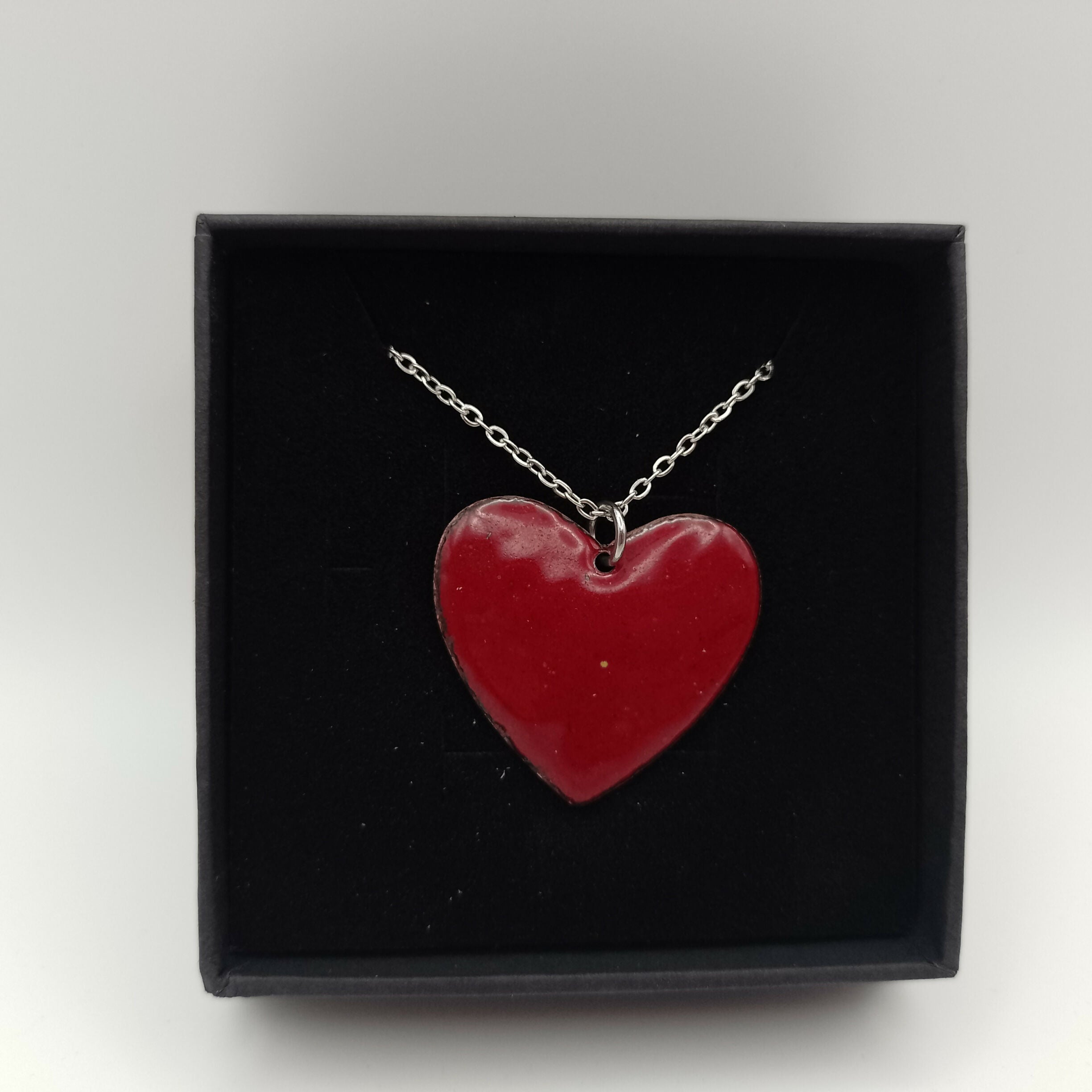 Dark Red Enamel Heart Pendant