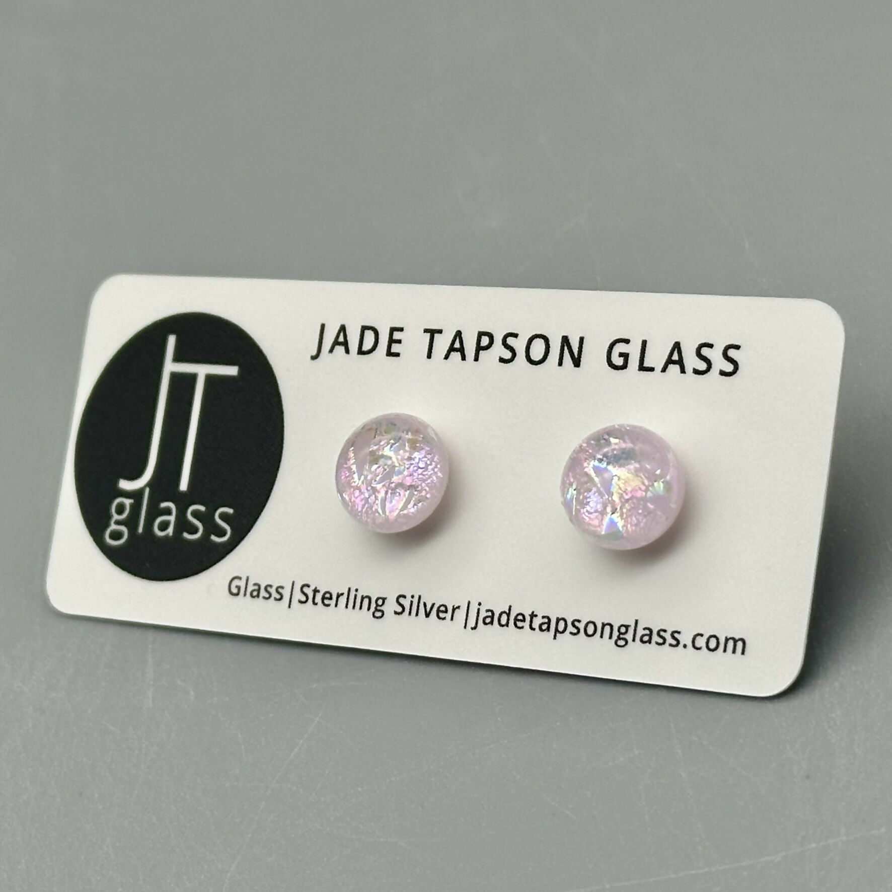 Pastel Dichroic Fused Glass Sterling Silver Stud Earrings - Handmade by Jade Tapson Glass.
