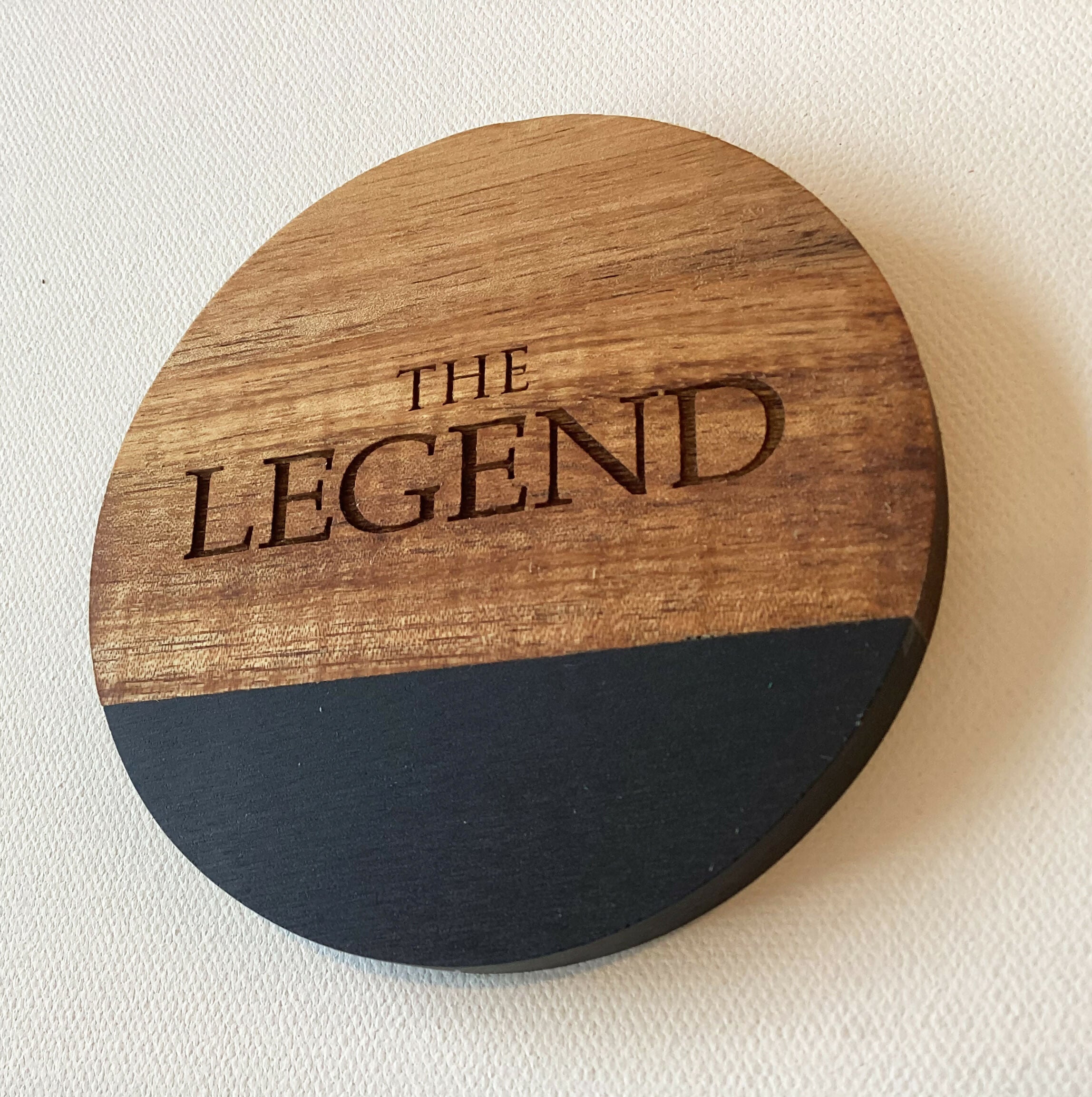 Engraved Black Marble and Acacia Coaster - The Legend
