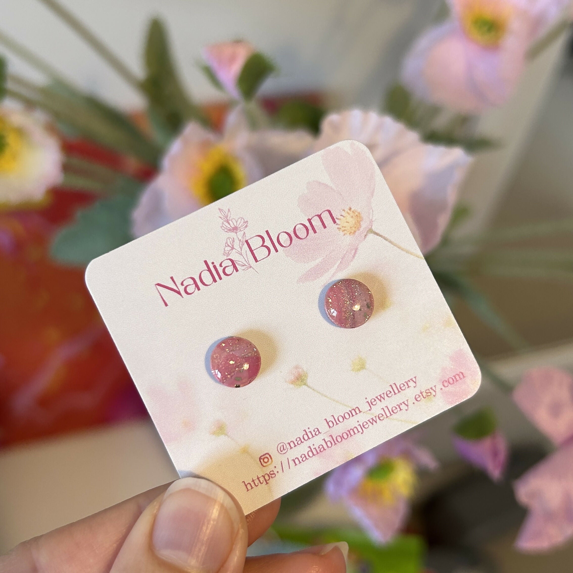 Round Pink Marble Pattern Studs