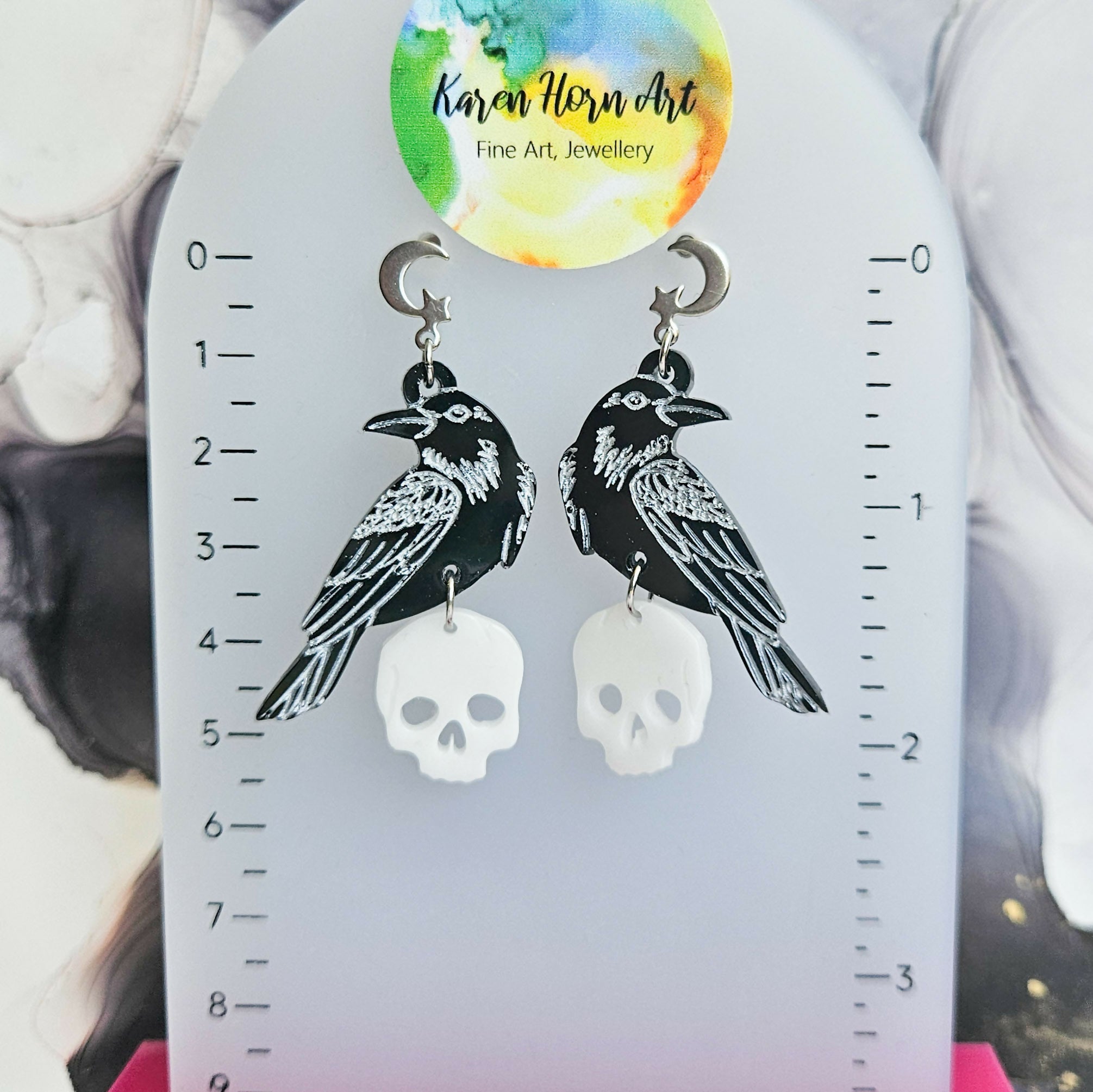Handmade Ravens And Skull Resin Earrings
