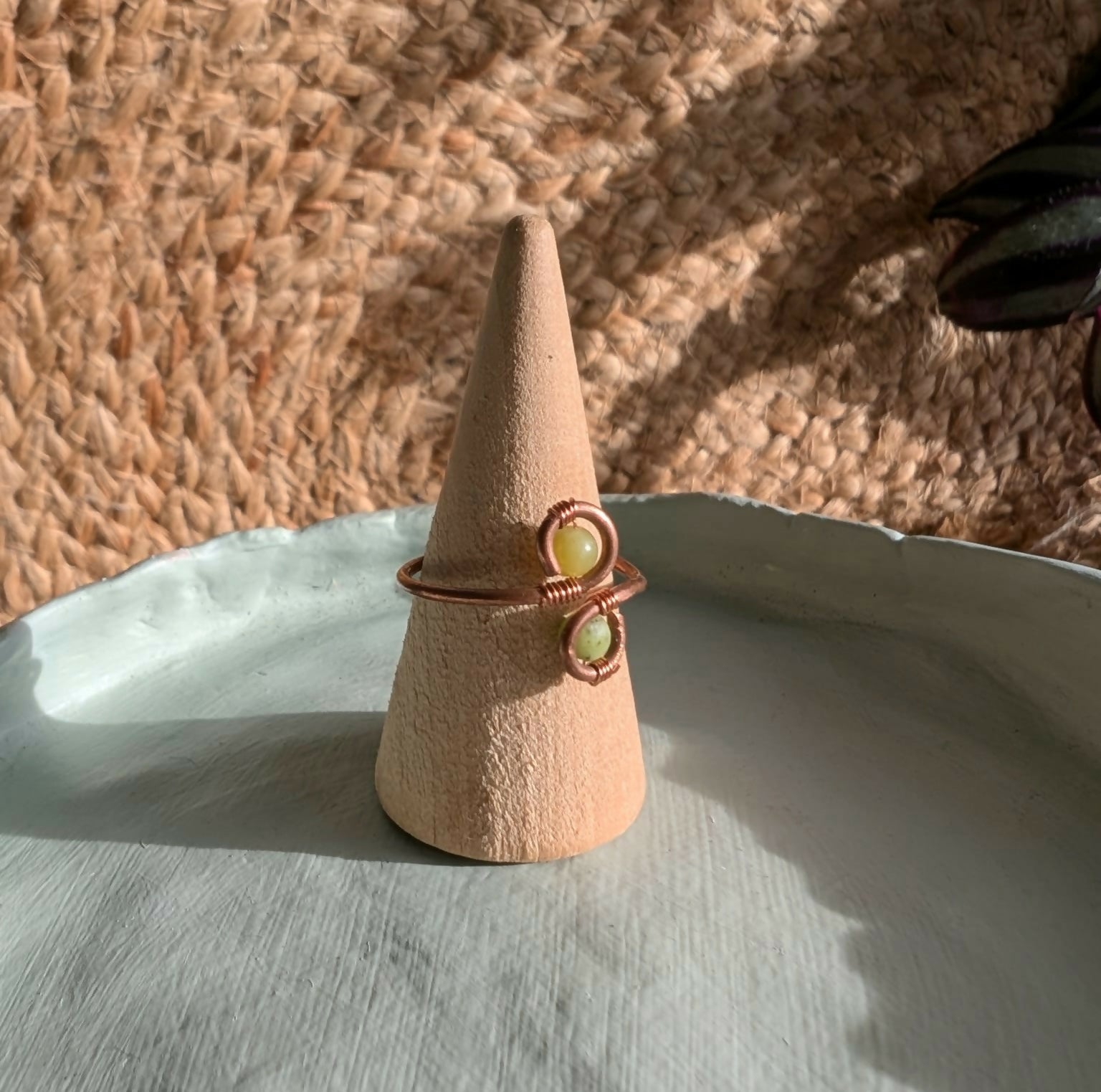 Wire Wrapped Copper Adjustable Rings With Crystals