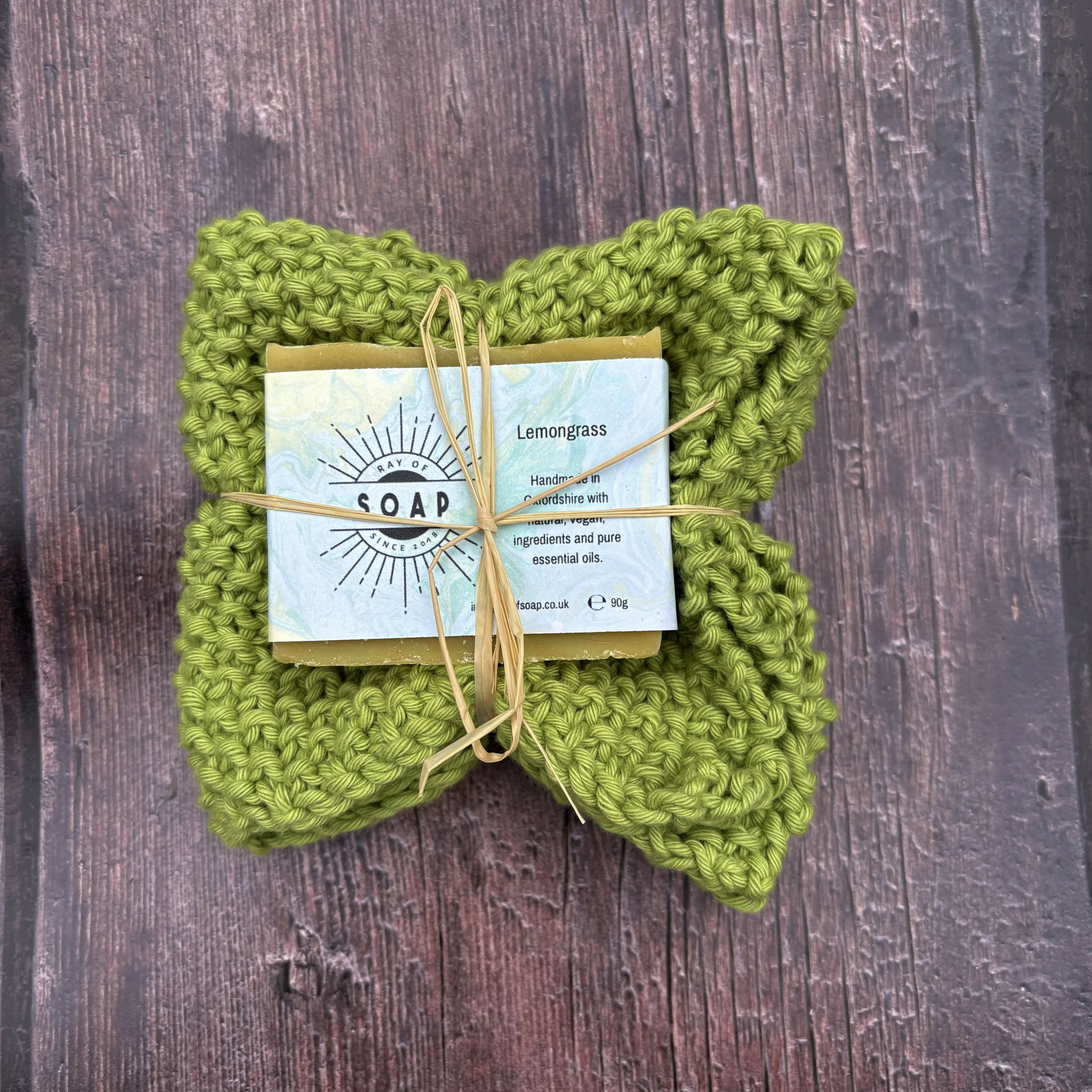 Hand Knitted Washcloth and Soap Bundle